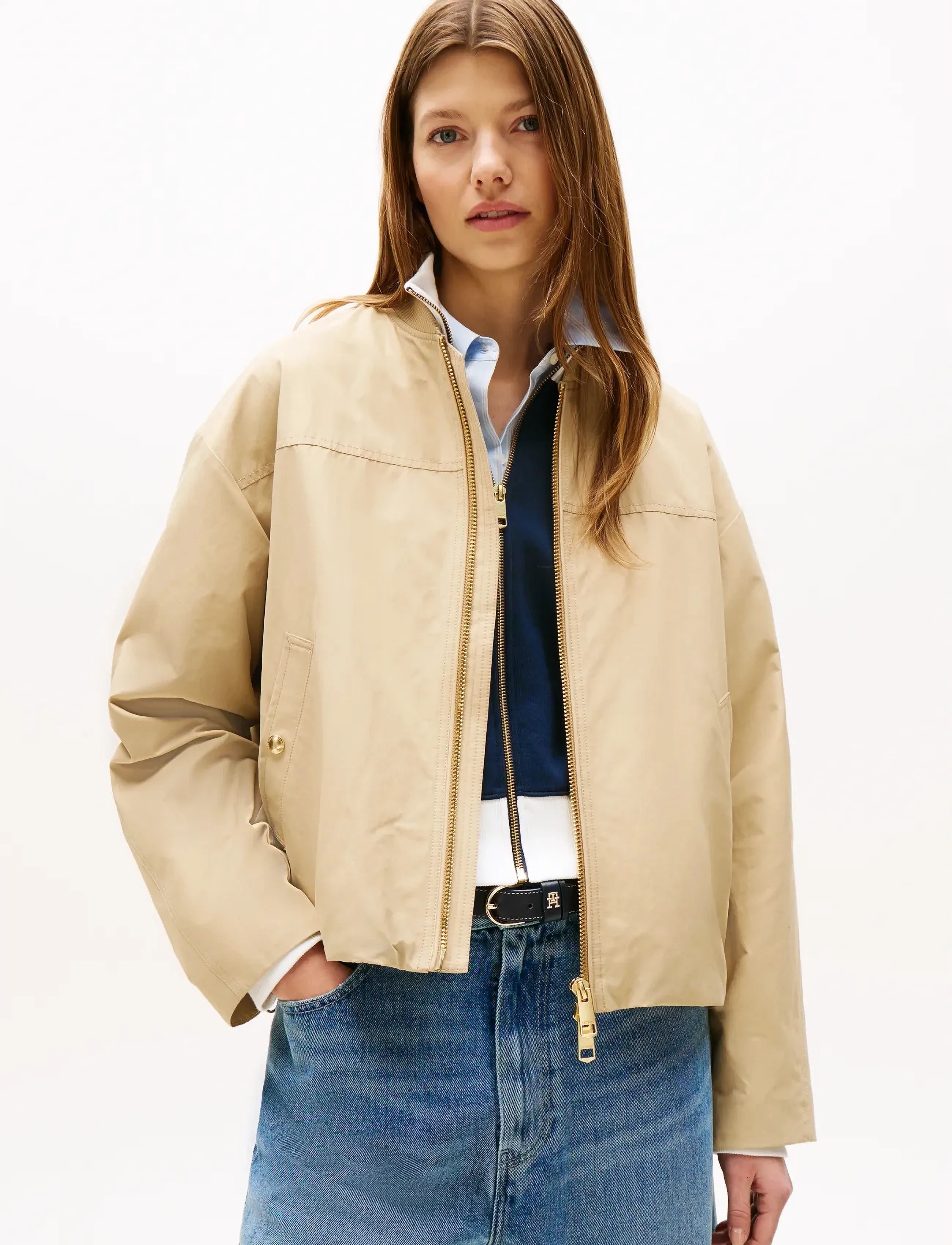 Tommy Hilfiger Cotton Nylon Reg Bomber, XS, Beige, Jakker > Bomberjakker, Dame