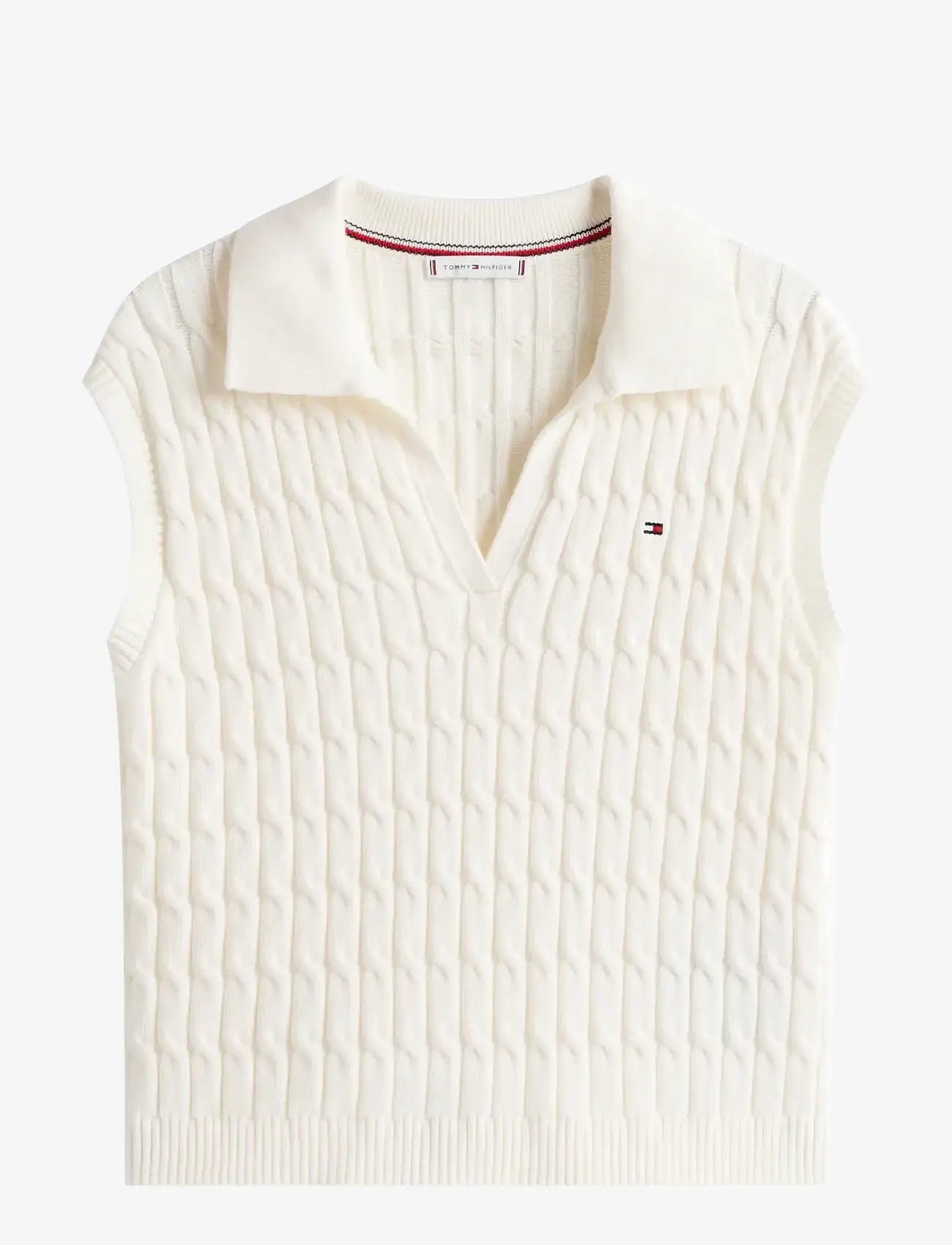 Tommy Hilfiger - CO CABLE MID GG OPEN POLO VEST - knitted vests - ivory silk - 1