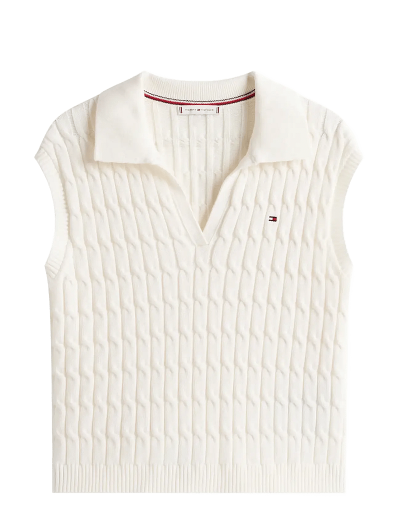 Tommy Hilfiger - CO CABLE MID GG OPEN POLO VEST - knitted vests - ivory silk - 1
