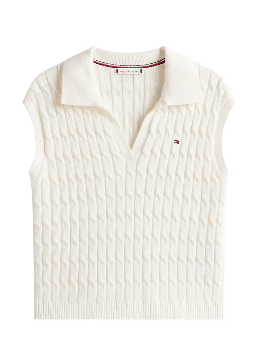 Tommy Hilfiger - CO CABLE MID GG OPEN POLO VEST - ivory silk - 1