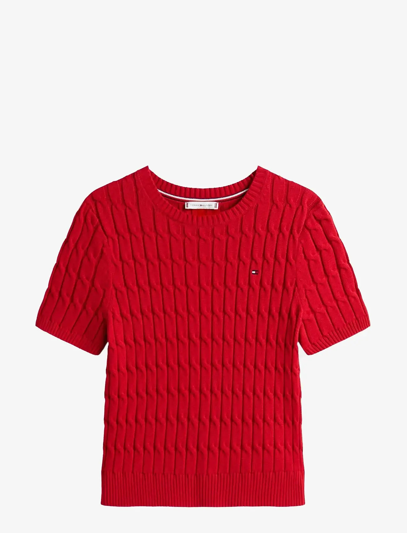 Tommy Hilfiger - CO CABLE MID GG S/S C-NK SWT - t-shirts - medium red - 1