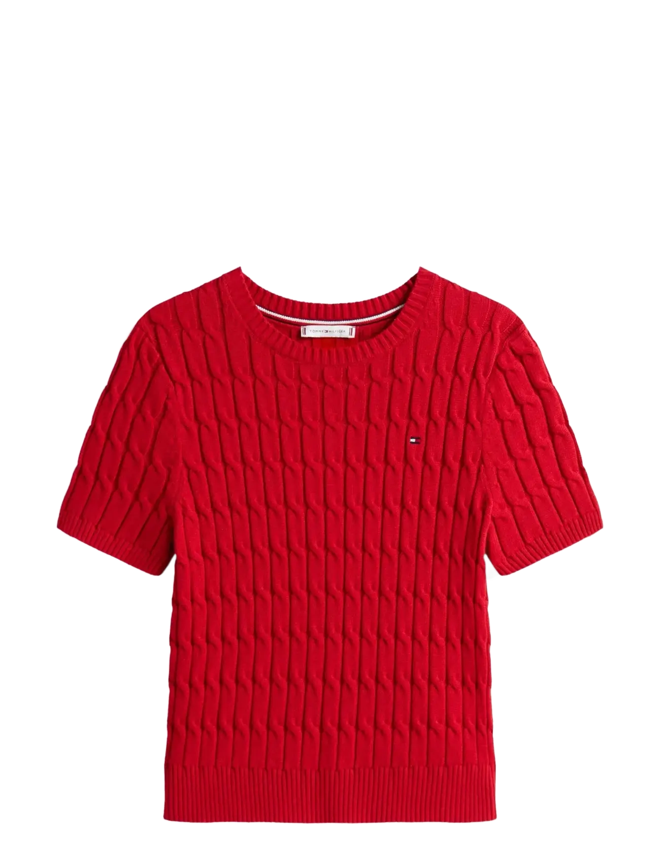 Tommy Hilfiger CO CABLE MID GG S/S C-NK SWT - Damen - MEDIUM RED / red