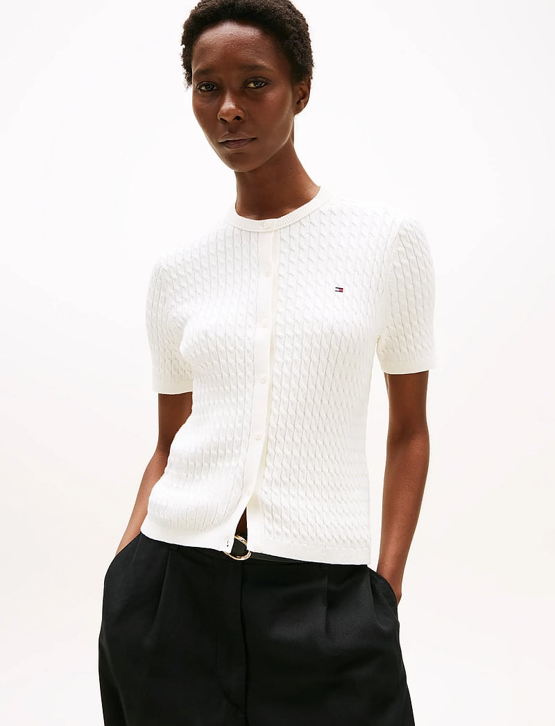 Tommy Hilfiger - CO CABLE FINE GG S/S C-NK CARDI - kardiganid - ivory silk - 0