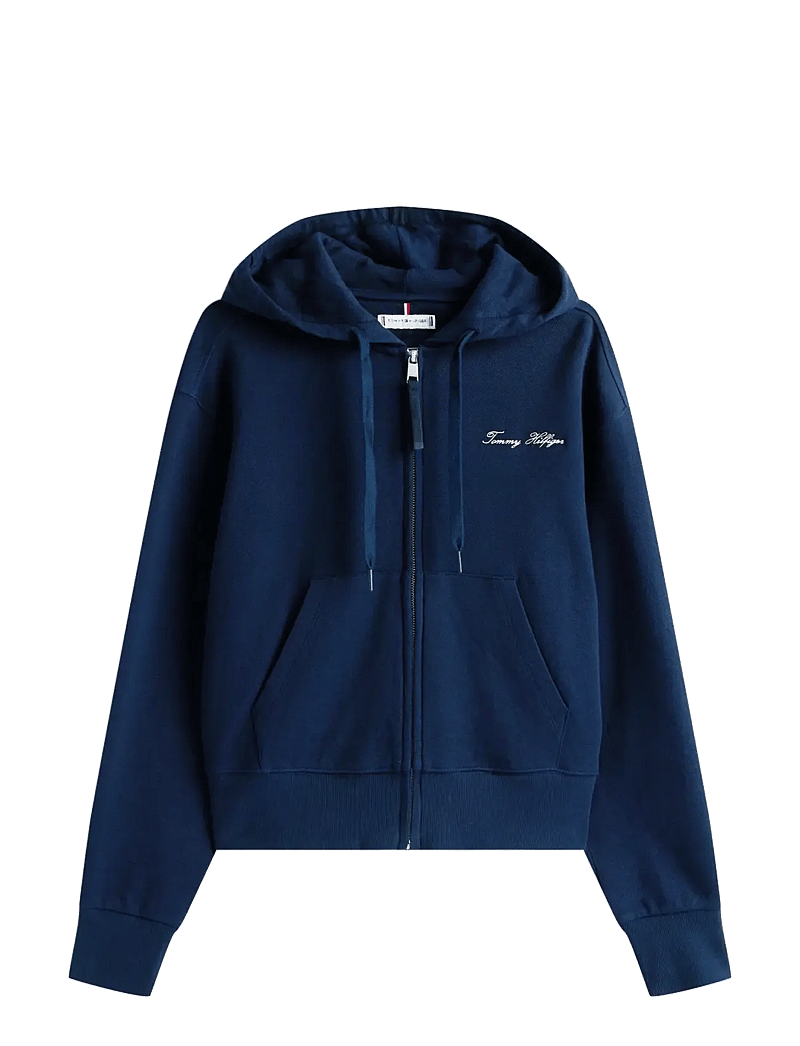 Tommy Hilfiger - SCRIPT REG PIQUE ZIP-UP HOODIE - džemperiai su gobtuvu - dark night navy - 1