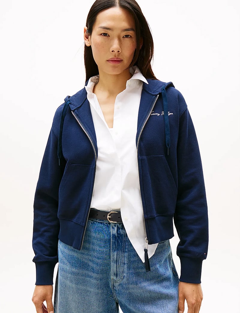 Tommy Hilfiger - SCRIPT REG PIQUE ZIP-UP HOODIE - džemperiai su gobtuvu - dark night navy - 0