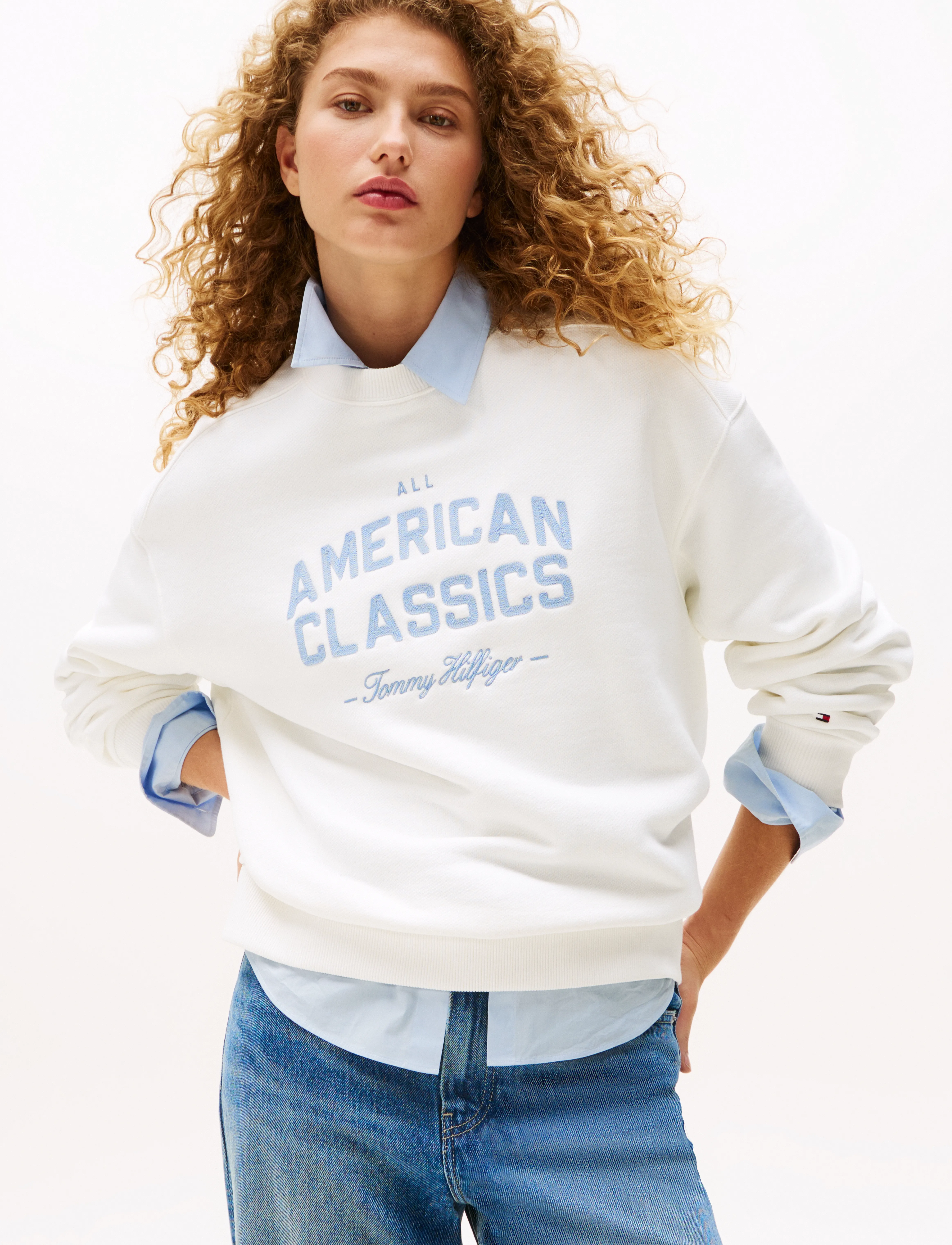 Tommy Hilfiger Varsity Mdrn Terry Swtshrt, XS, White, Sweatshirts & Hættetrøjer > Sweatshirts, Dame