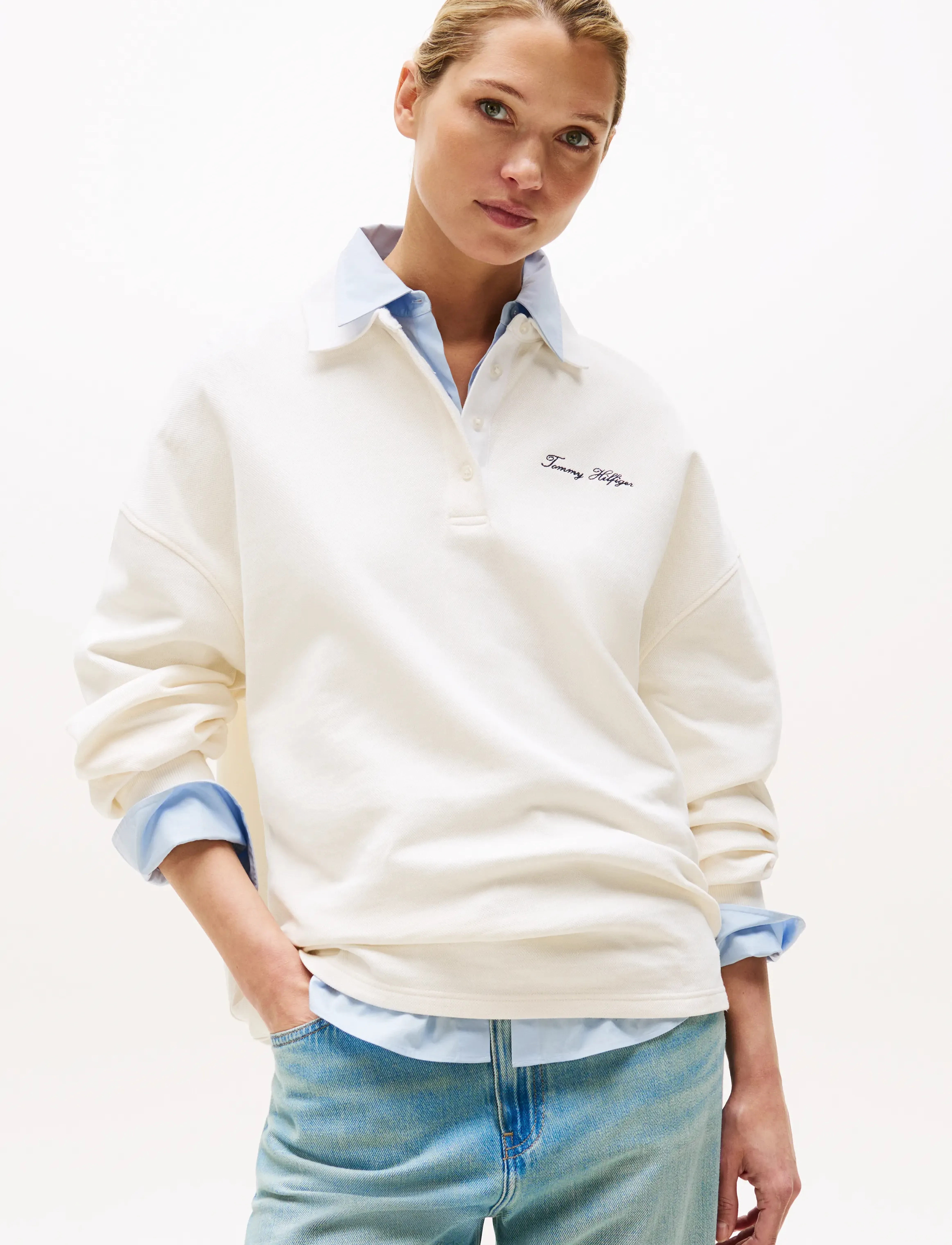 Tommy Hilfiger SCRIPT PIQUE RUGBY SWTSHRT - Sweatshirts - IVORY SILK / white