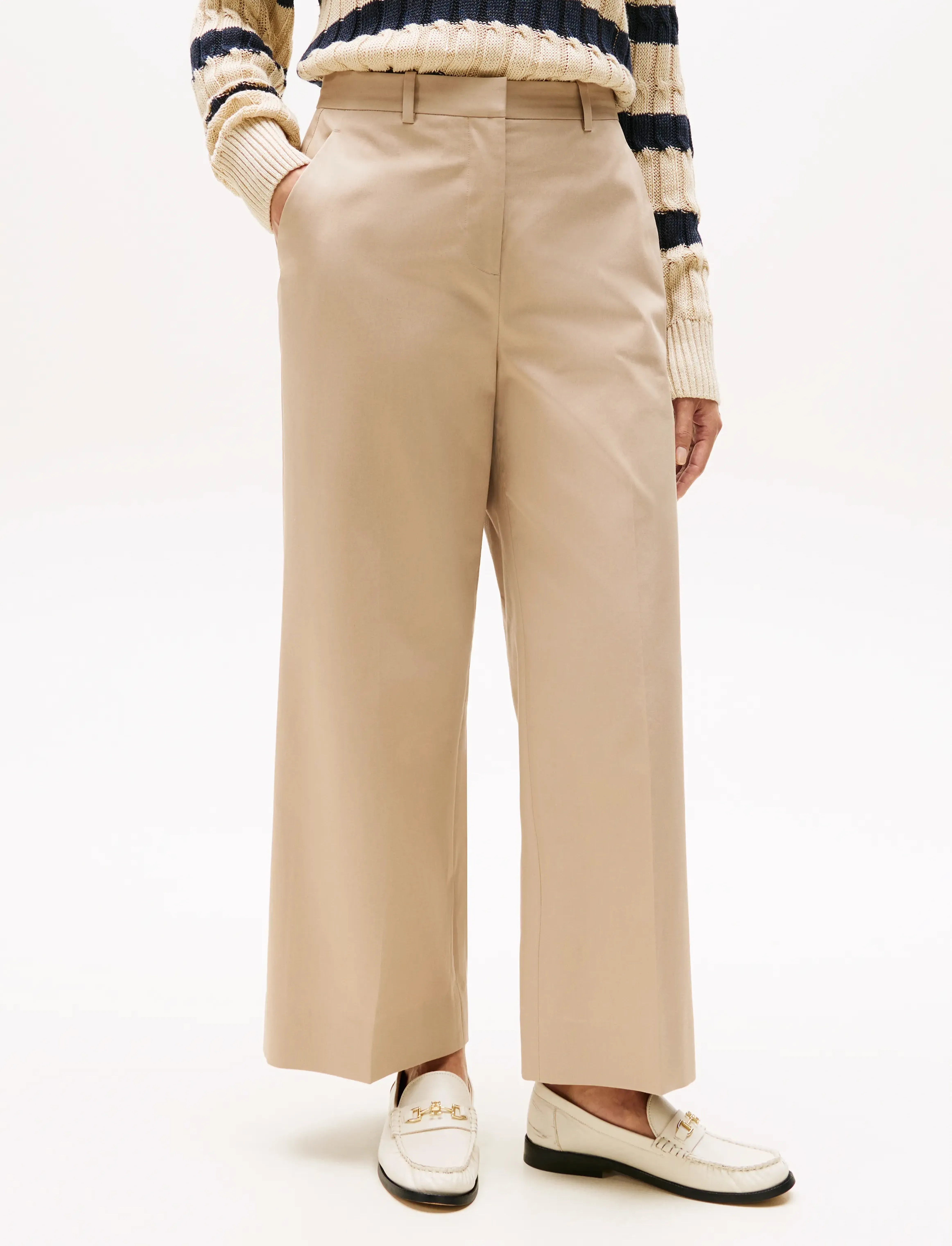 Tommy Hilfiger Cotton Wide Leg Ankle Chino Pant, 36, Trousers, Beige - Chinos, Frauen