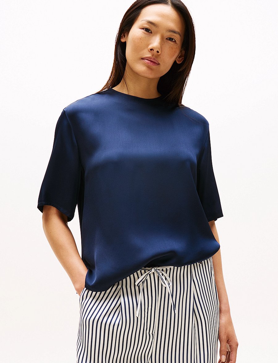 Tommy Hilfiger - SATEEN C-NECK RELAXED T-SHIRT - dark night navy - 0