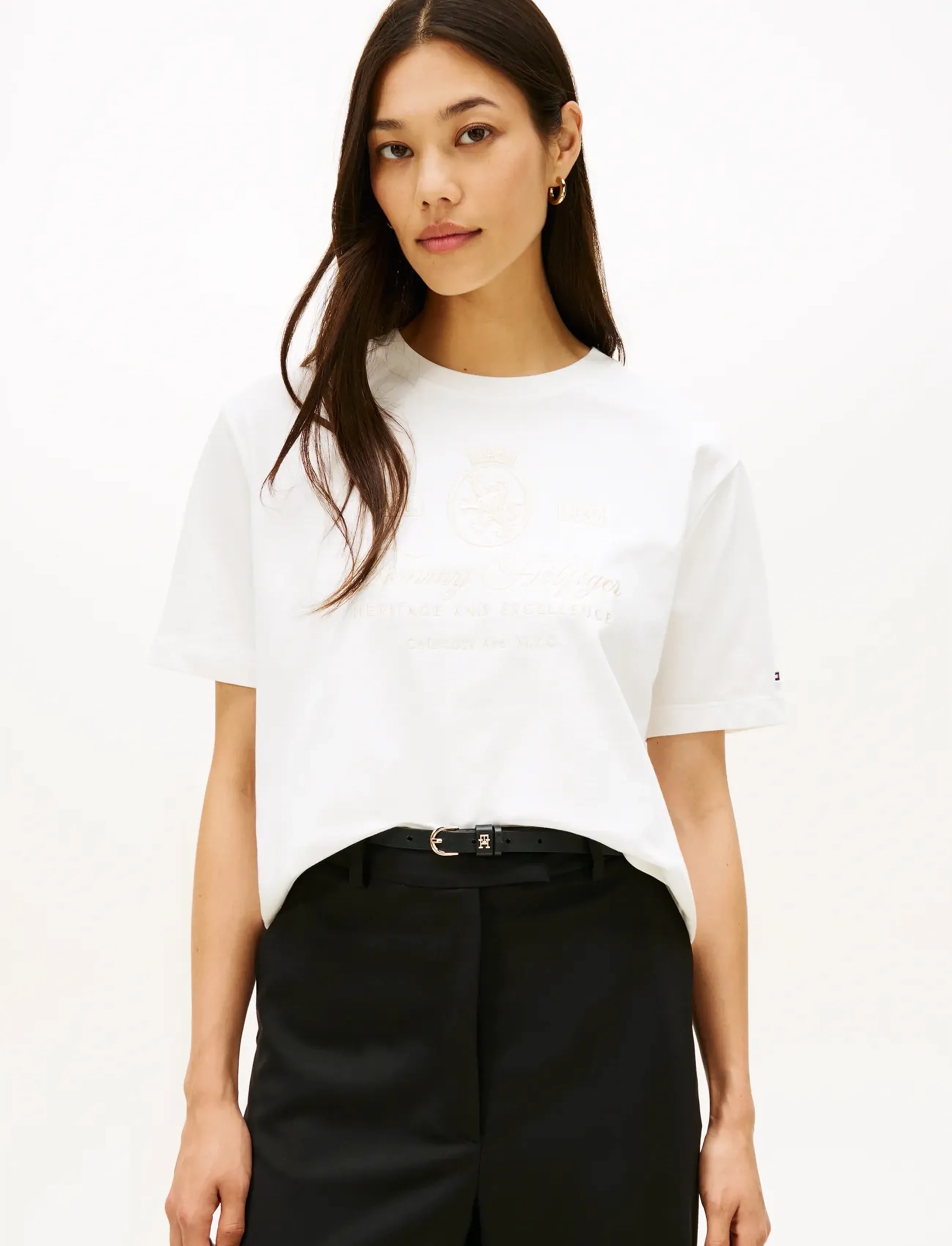 Tommy Hilfiger VARSITY CREST RLX SS TEE - Tøj - ECRU / white