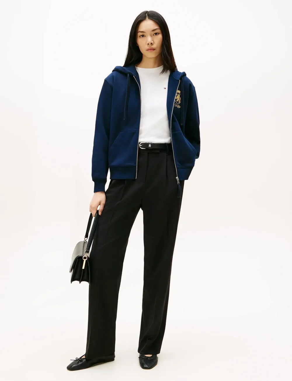 Tommy Hilfiger - GOLD CREST TERRY ZIP THROUGH - kapuutsiga dressipluusid - dark night navy - 2