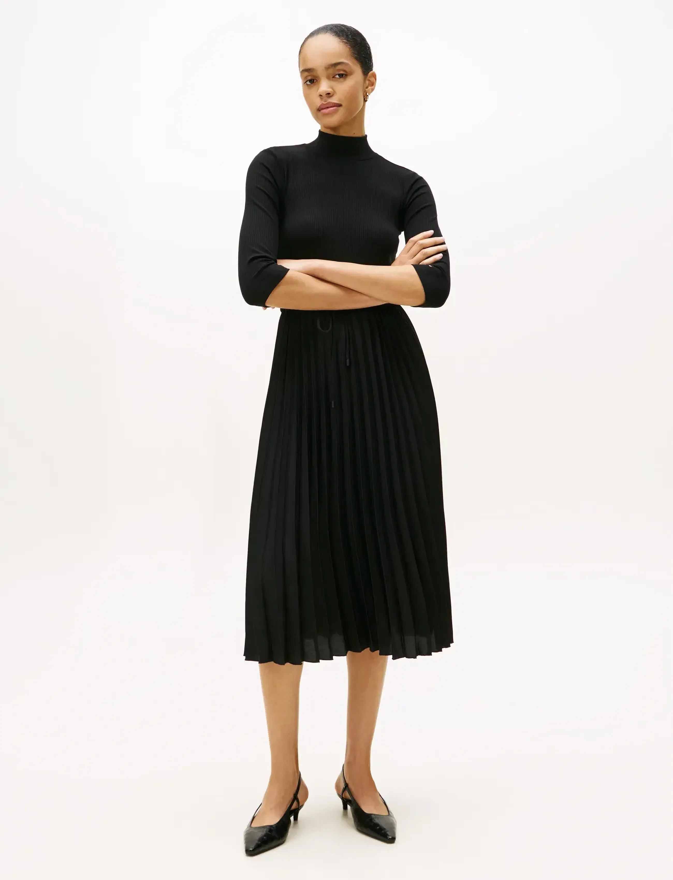 Tommy Hilfiger SLIM 5X2 RIB MIX MIDI DRS - Tøj - BLACK / black