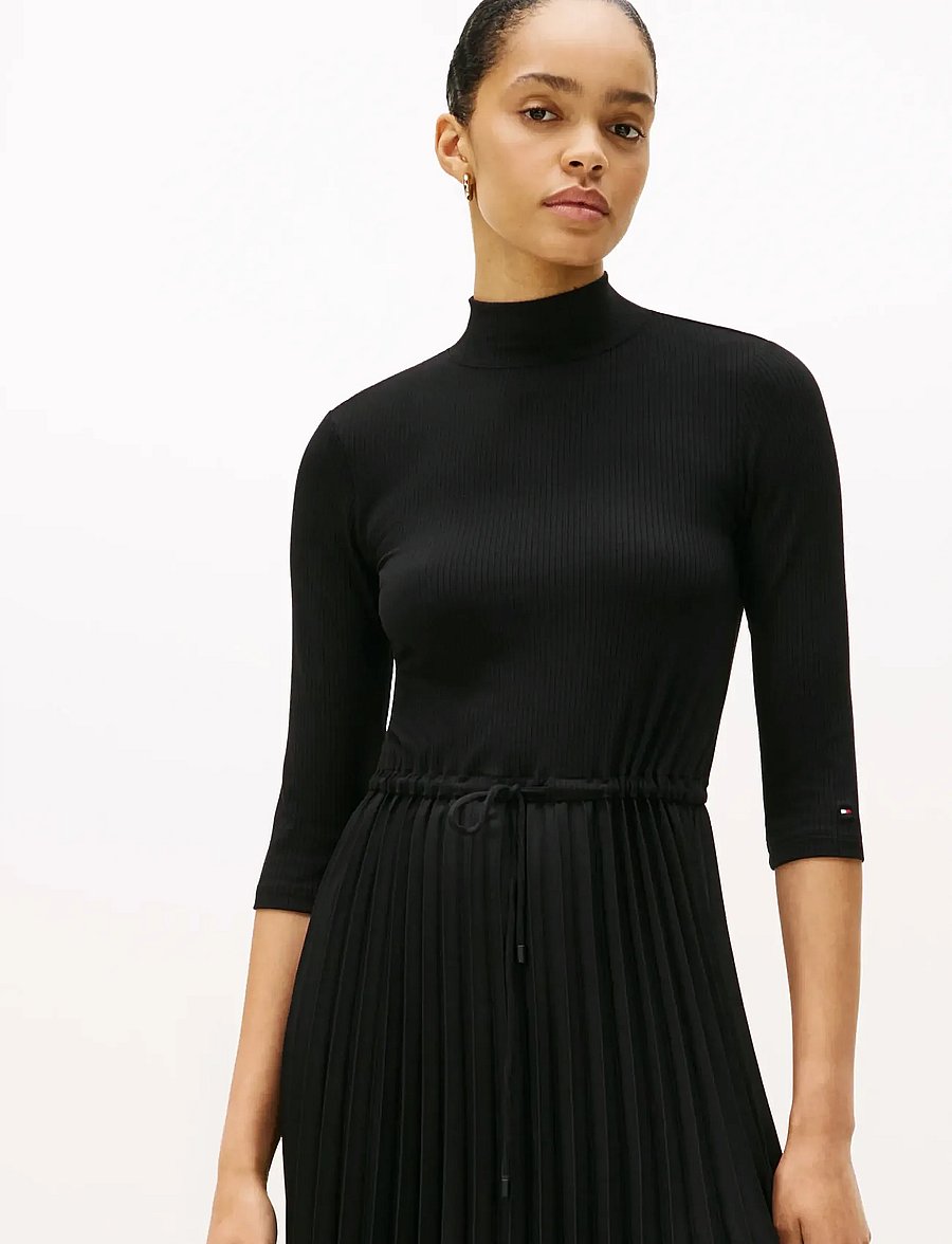 Tommy Hilfiger - SLIM 5X2 RIB MIX MIDI DRS - midi kleitas - black - 2