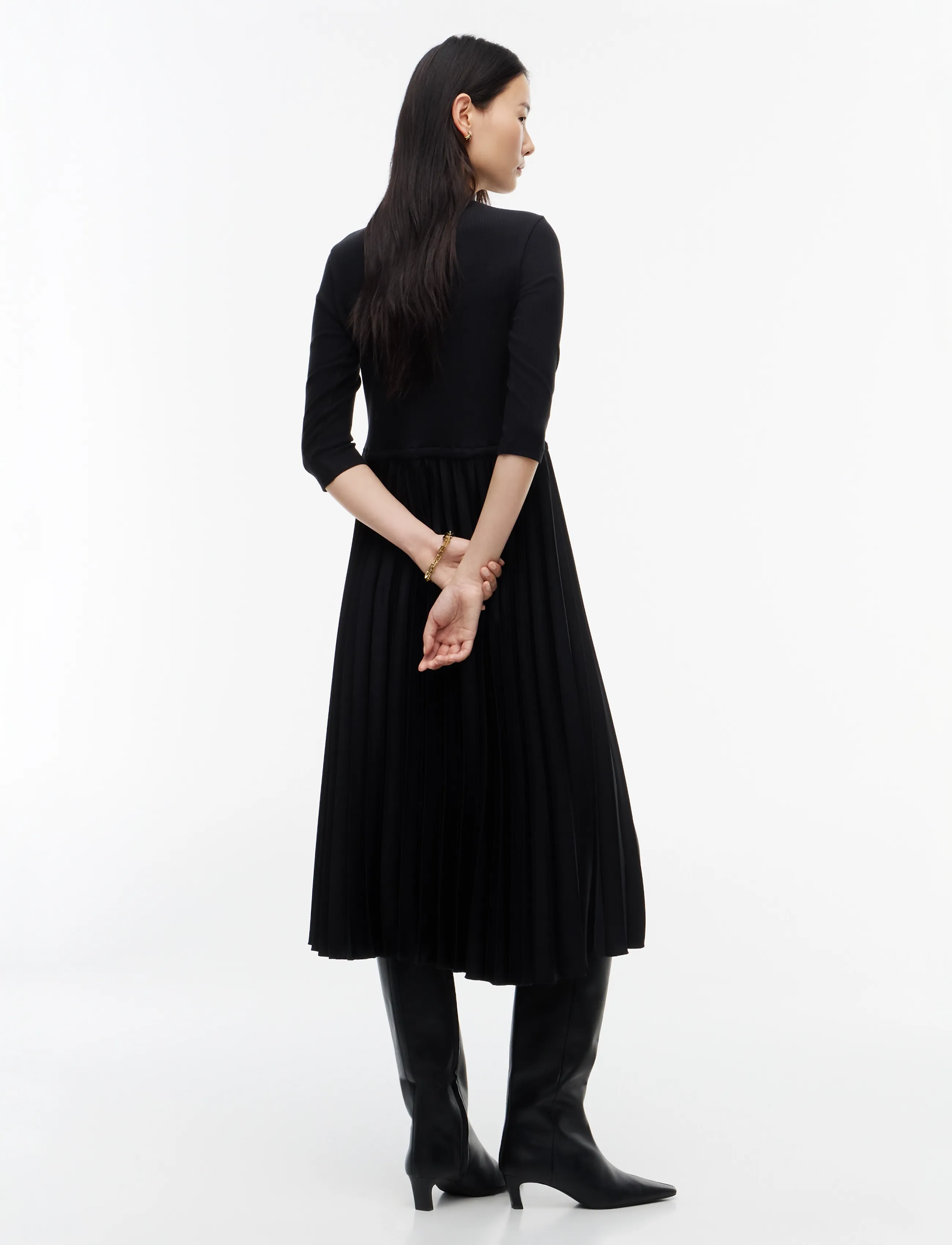 Tommy Hilfiger - SLIM 5X2 RIB MIX MIDI DRS - midi-jurken - black - 5