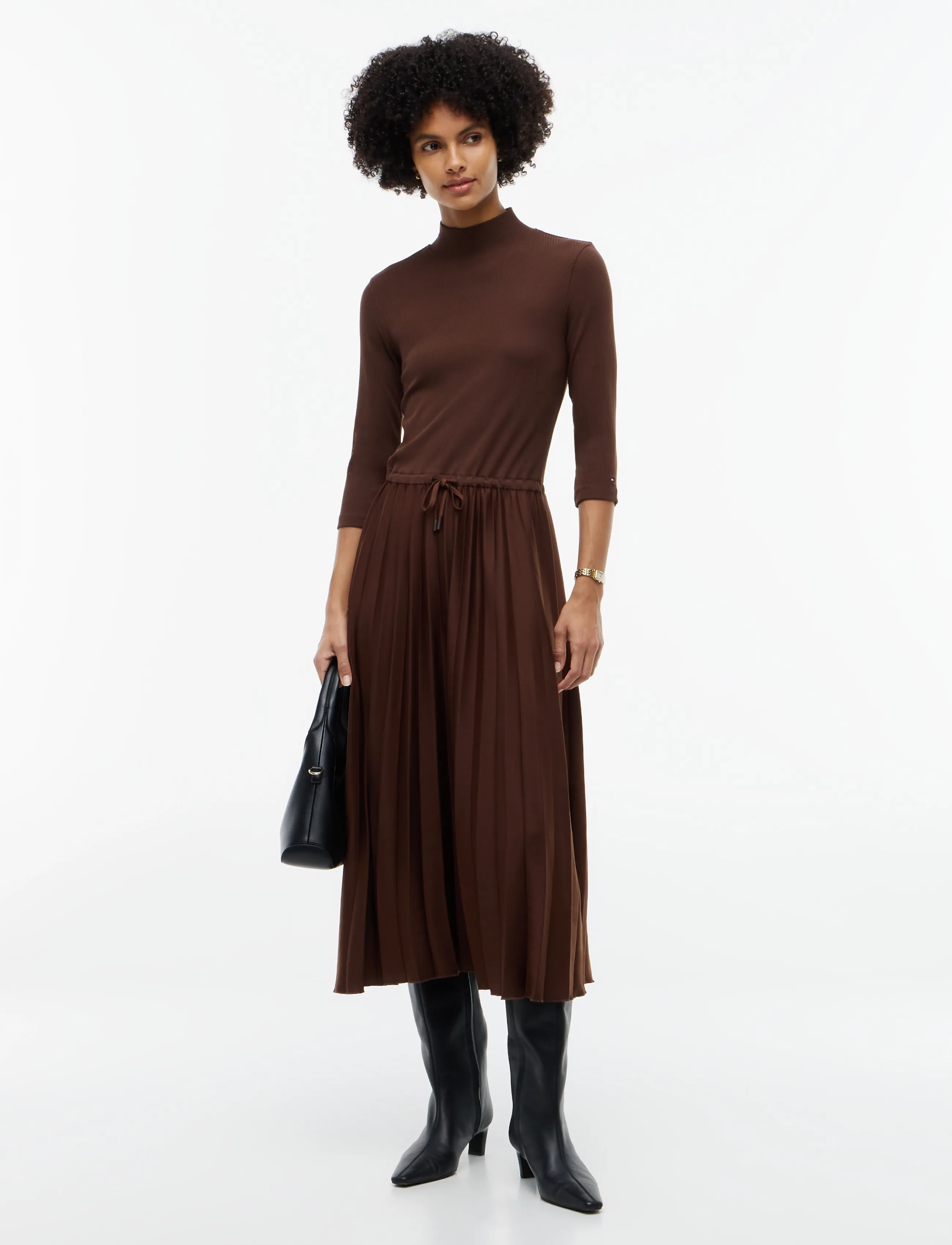 Tommy Hilfiger SLIM 5X2 RIB MIX MIDI DRS - Tommy Hilfiger - CHOCOLATE / brown