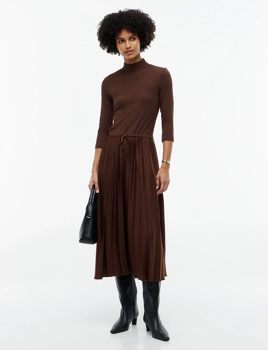 Tommy Hilfiger - SLIM 5X2 RIB MIX MIDI DRS - midikleider - chocolate - 0