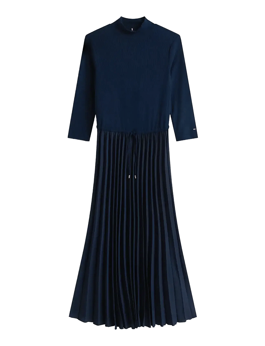 Tommy Hilfiger - SLIM 5X2 RIB MIX MIDI DRS - midi kleitas - dark night navy - 1