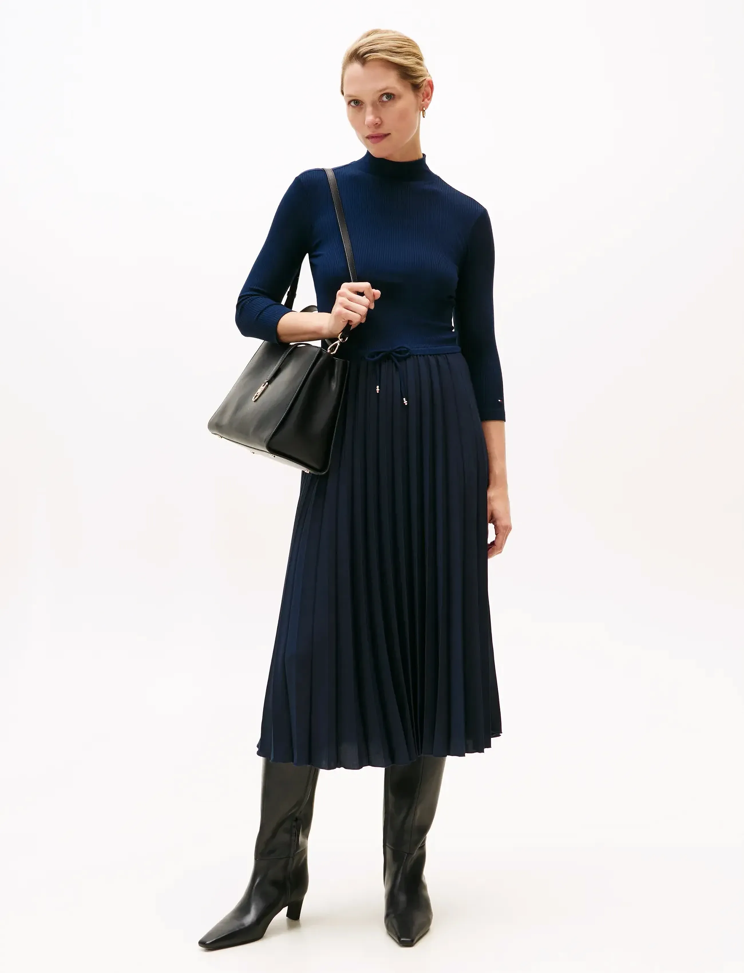 Tommy Hilfiger SLIM 5X2 RIB MIX MIDI DRS - Tøj - DARK NIGHT NAVY / navy