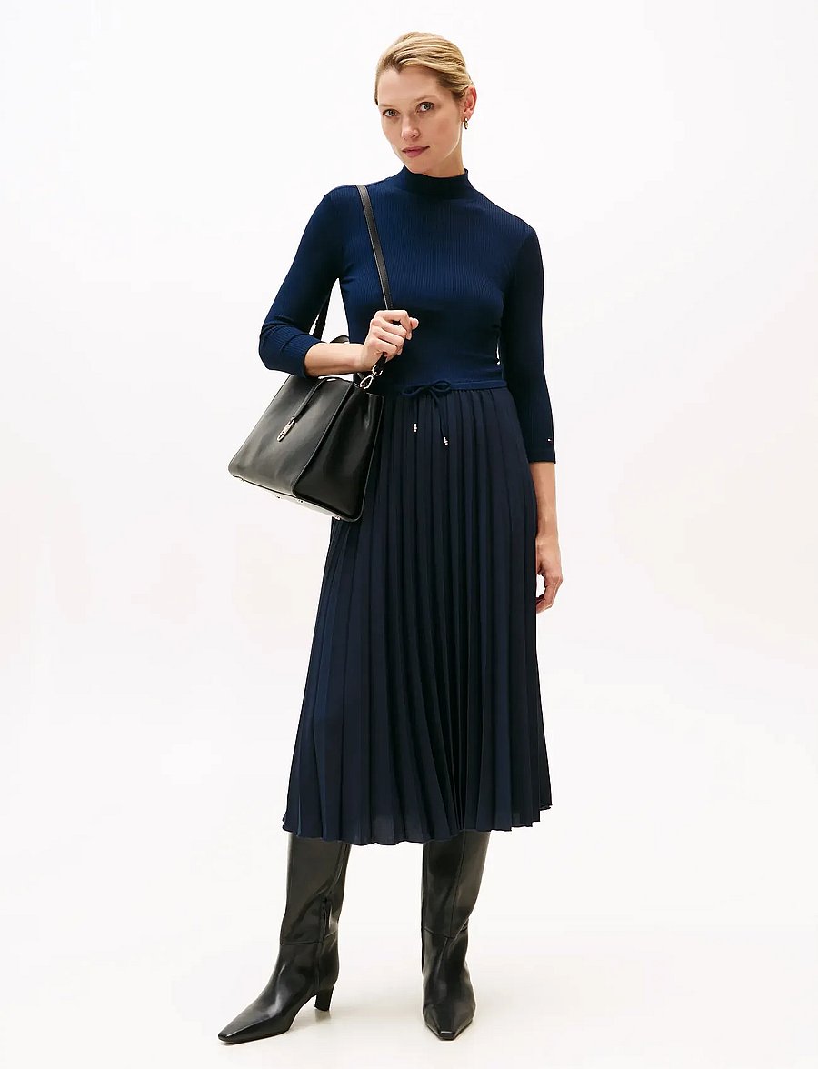 Tommy Hilfiger - SLIM 5X2 RIB MIX MIDI DRS - midi kleitas - dark night navy - 0