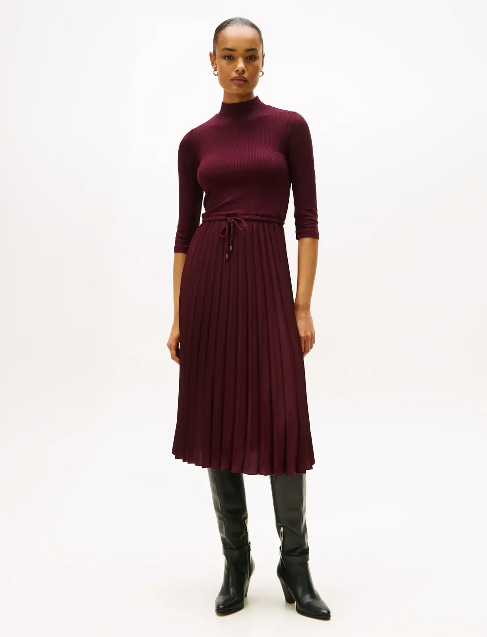 Tommy Hilfiger - SLIM 5X2 RIB MIX MIDI DRS - midi kjoler - deep burgundy - 0