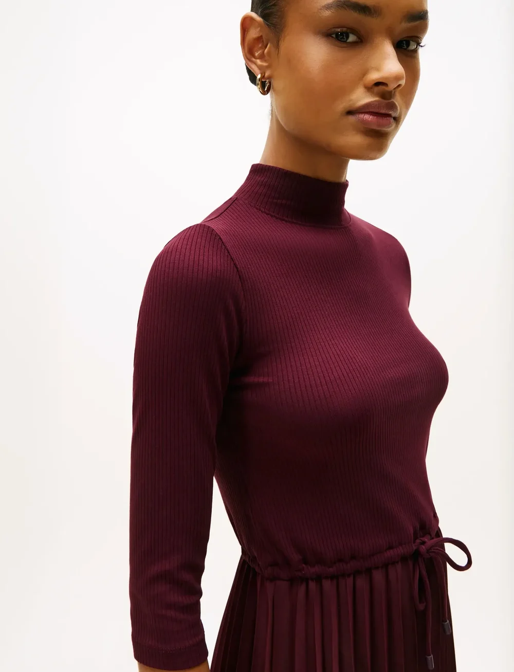 Tommy Hilfiger - SLIM 5X2 RIB MIX MIDI DRS - midi kjoler - deep burgundy - 2