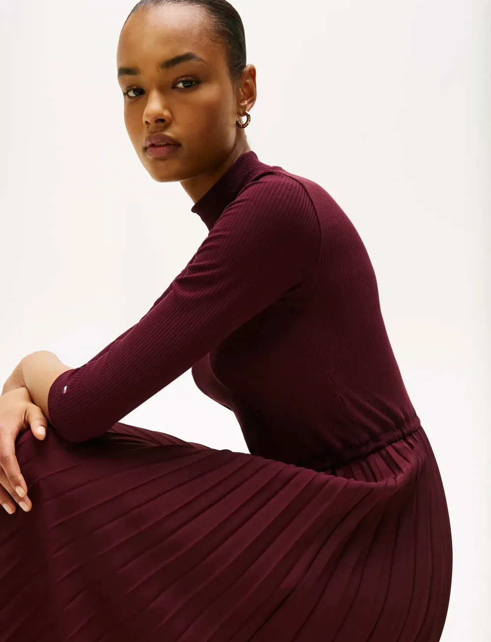 Tommy Hilfiger - SLIM 5X2 RIB MIX MIDI DRS - midi kjoler - deep burgundy - 3