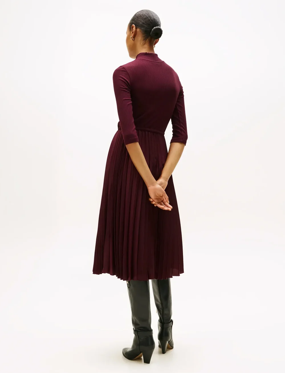 Tommy Hilfiger - SLIM 5X2 RIB MIX MIDI DRS - midi kjoler - deep burgundy - 4