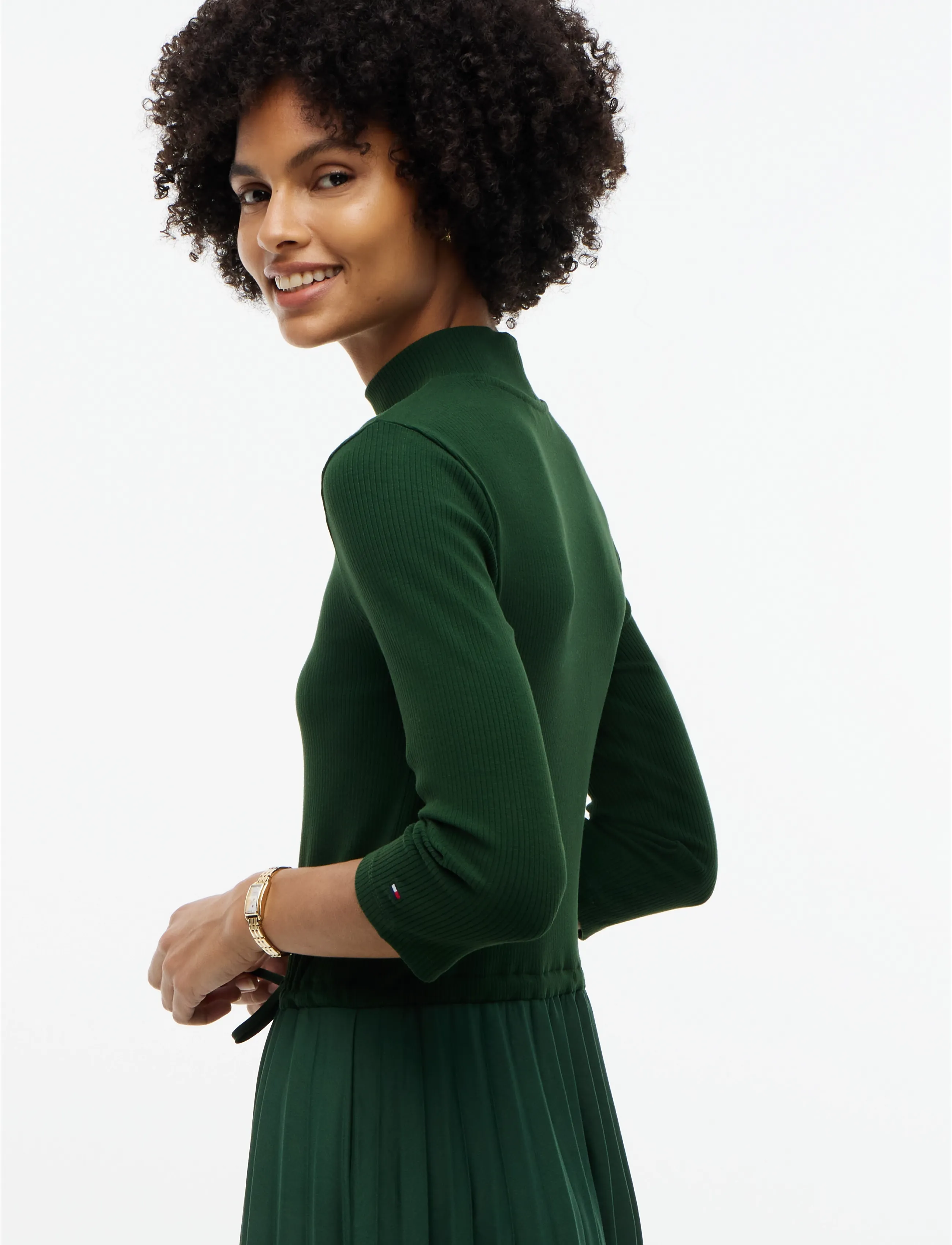 Tommy Hilfiger - SLIM 5X2 RIB MIX MIDI DRS - midikleidid - national forest - 3