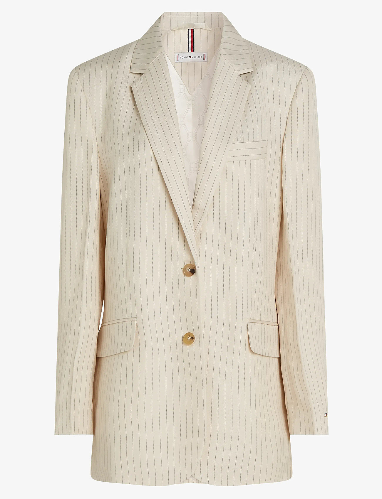 Tommy Hilfiger - VISCOSE LINEN RELAXED SB BLAZER - oversized blazere - cream/ grey pinstripe cw fabric - 1