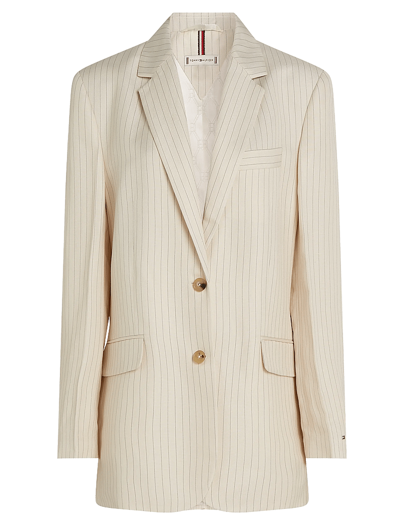 Tommy Hilfiger - VISCOSE LINEN RELAXED SB BLAZER - oversized blazere - cream/ grey pinstripe cw fabric - 1