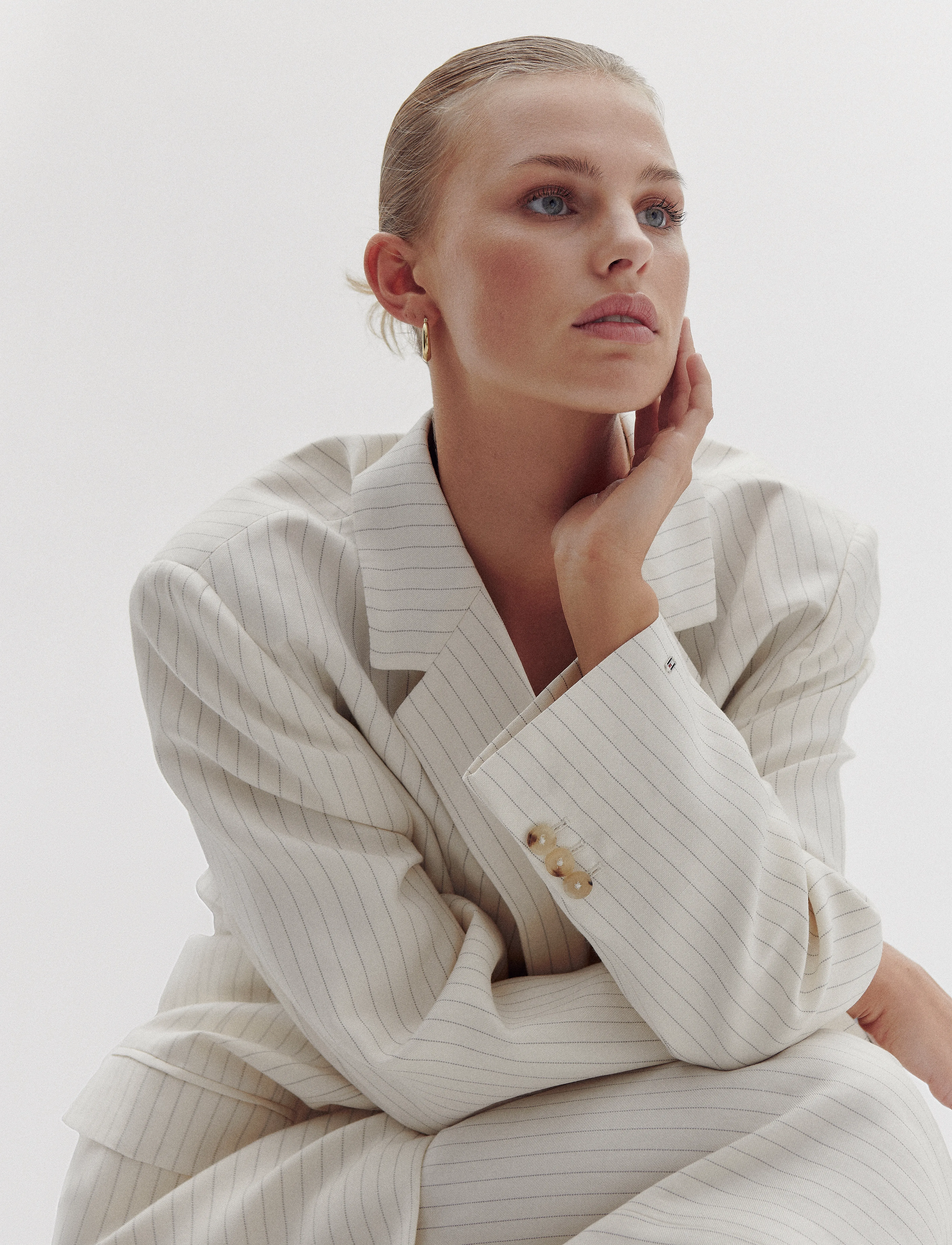 Tommy Hilfiger - VISCOSE LINEN RELAXED SB BLAZER - cream/ grey pinstripe cw fabric - 3