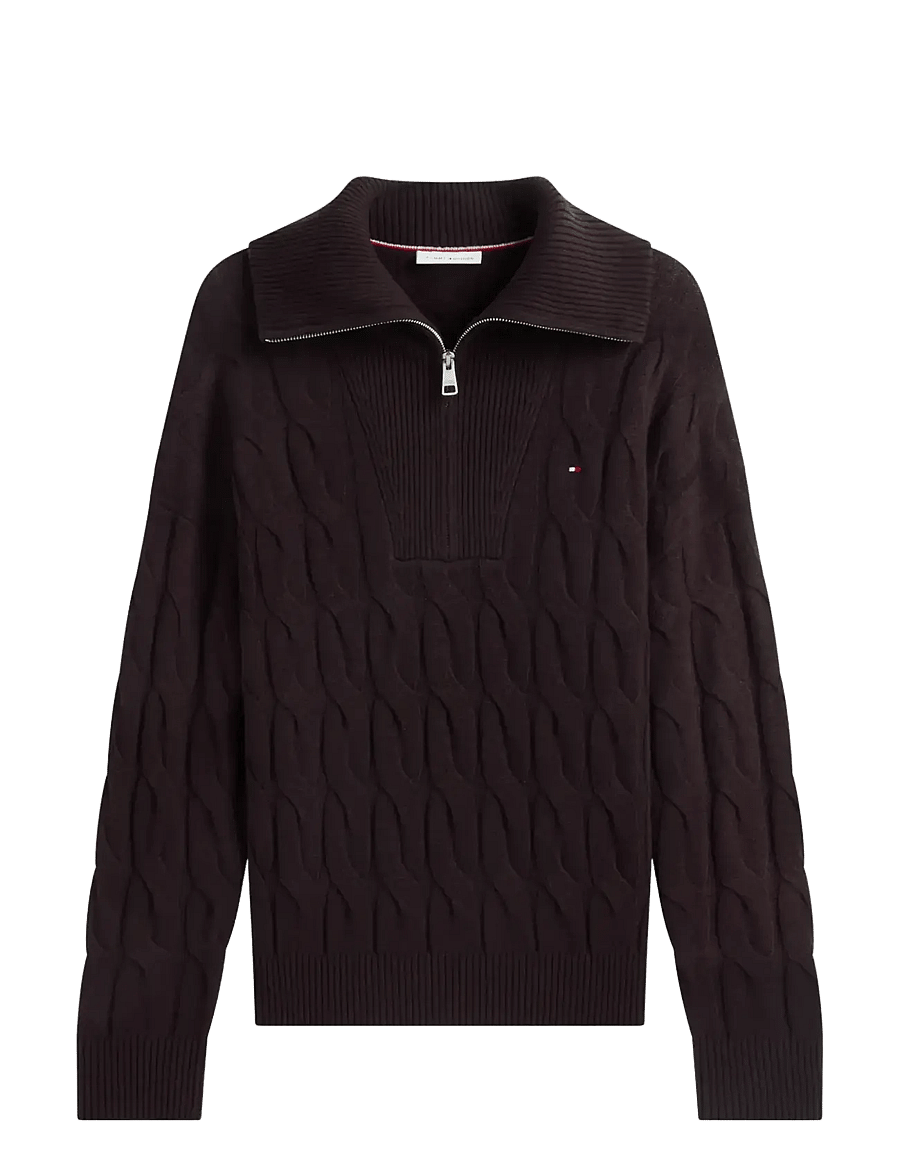 Tommy Hilfiger - SOFT WOOL CABLE 1/2 ZIP LS SWT - pullover - chocolate - 1