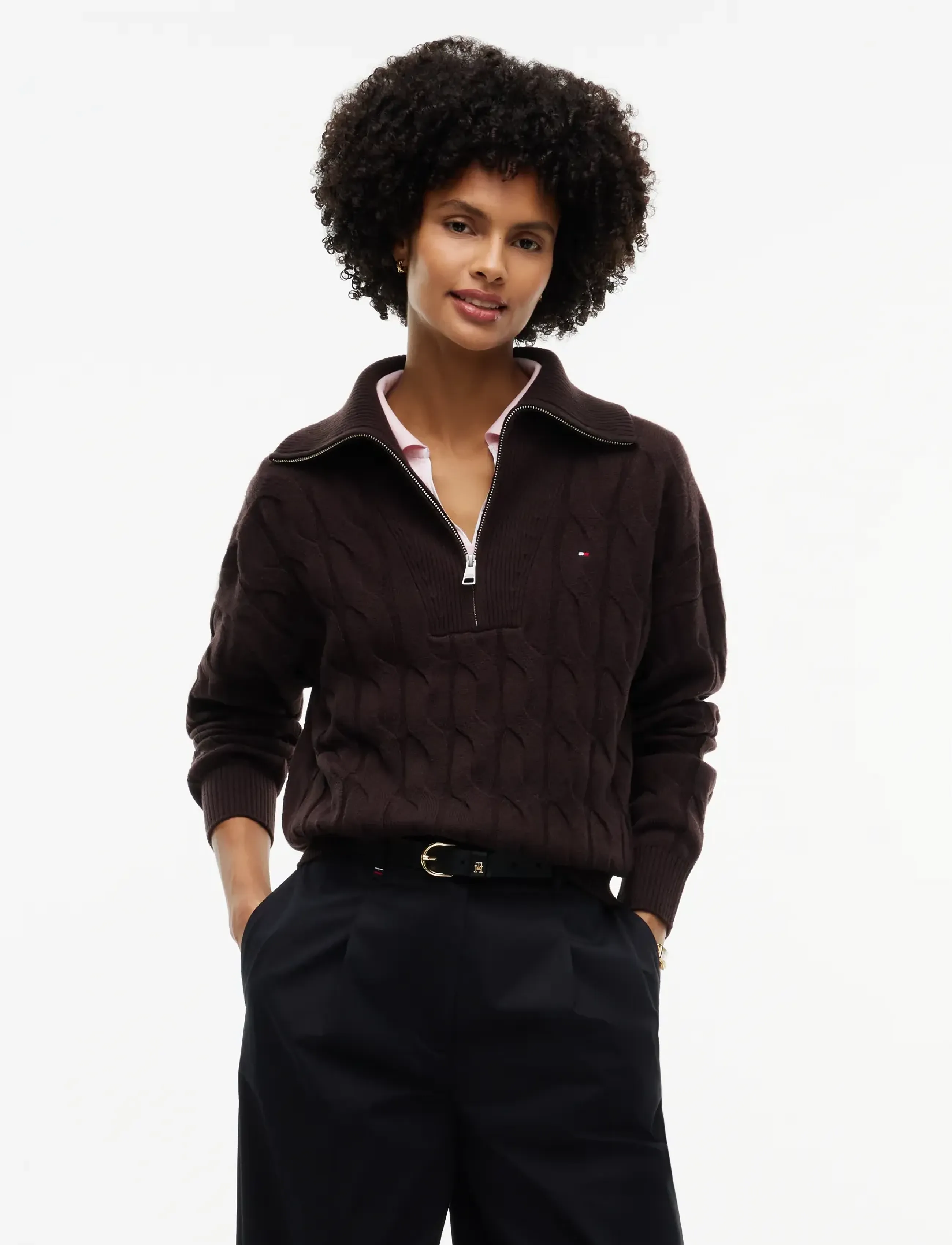 Tommy Hilfiger - SOFT WOOL CABLE 1/2 ZIP LS SWT - pullover - chocolate - 0