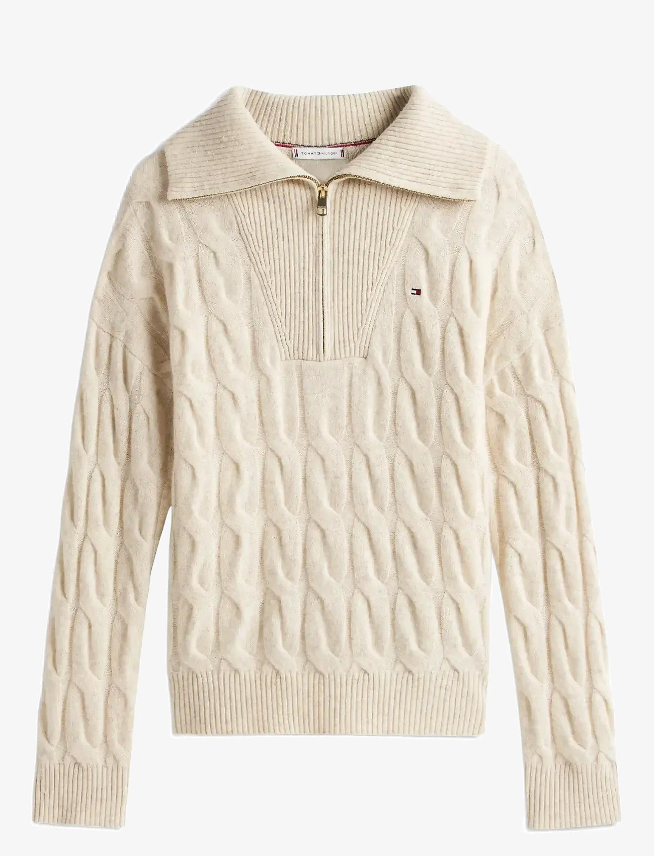 Tommy Hilfiger - SOFT WOOL CABLE 1/2 ZIP LS SWT - efterårstøj - heather oatmilk - 0