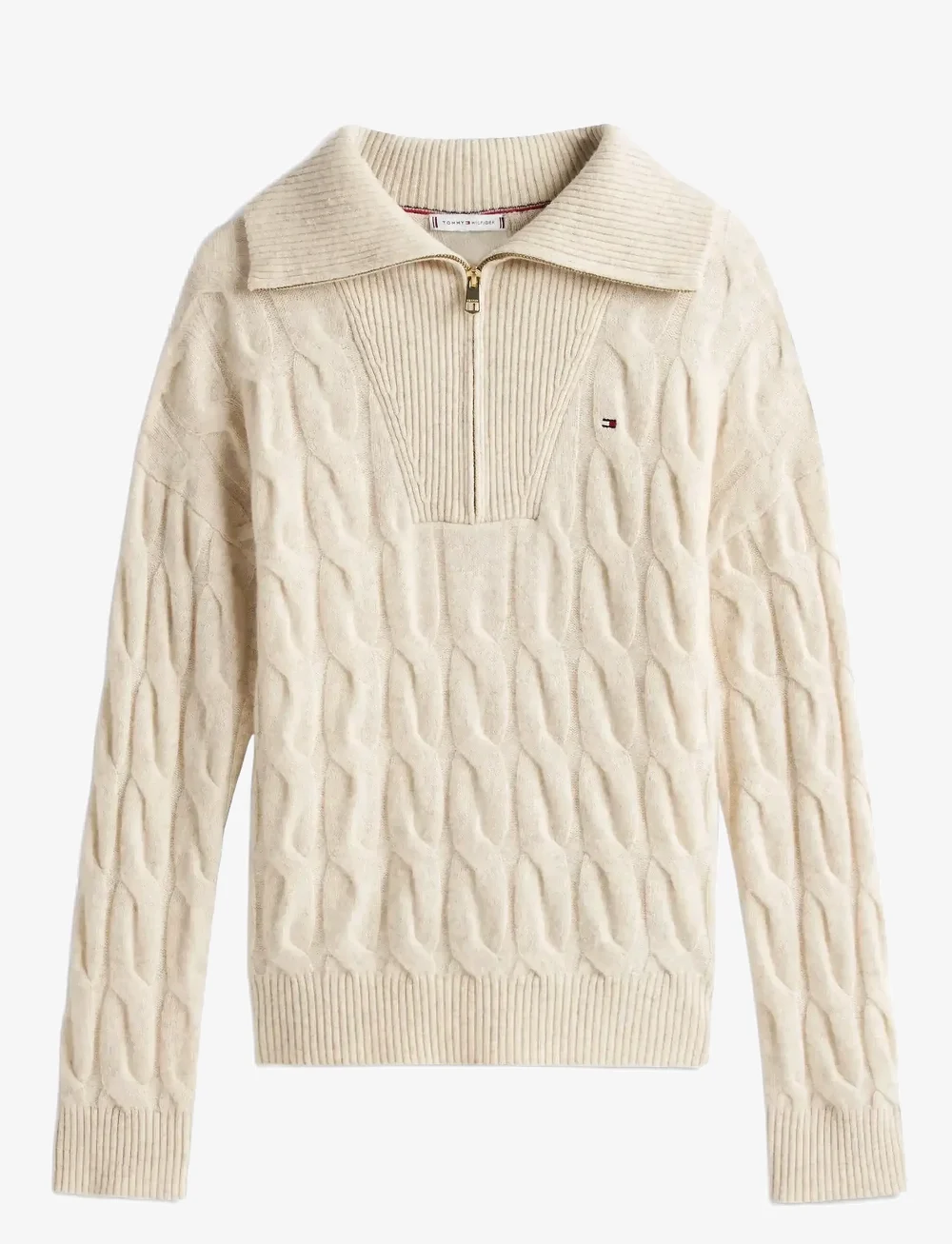 Tommy Hilfiger - SOFT WOOL CABLE 1/2 ZIP LS SWT - stickade tröjor - heather oatmilk - 1