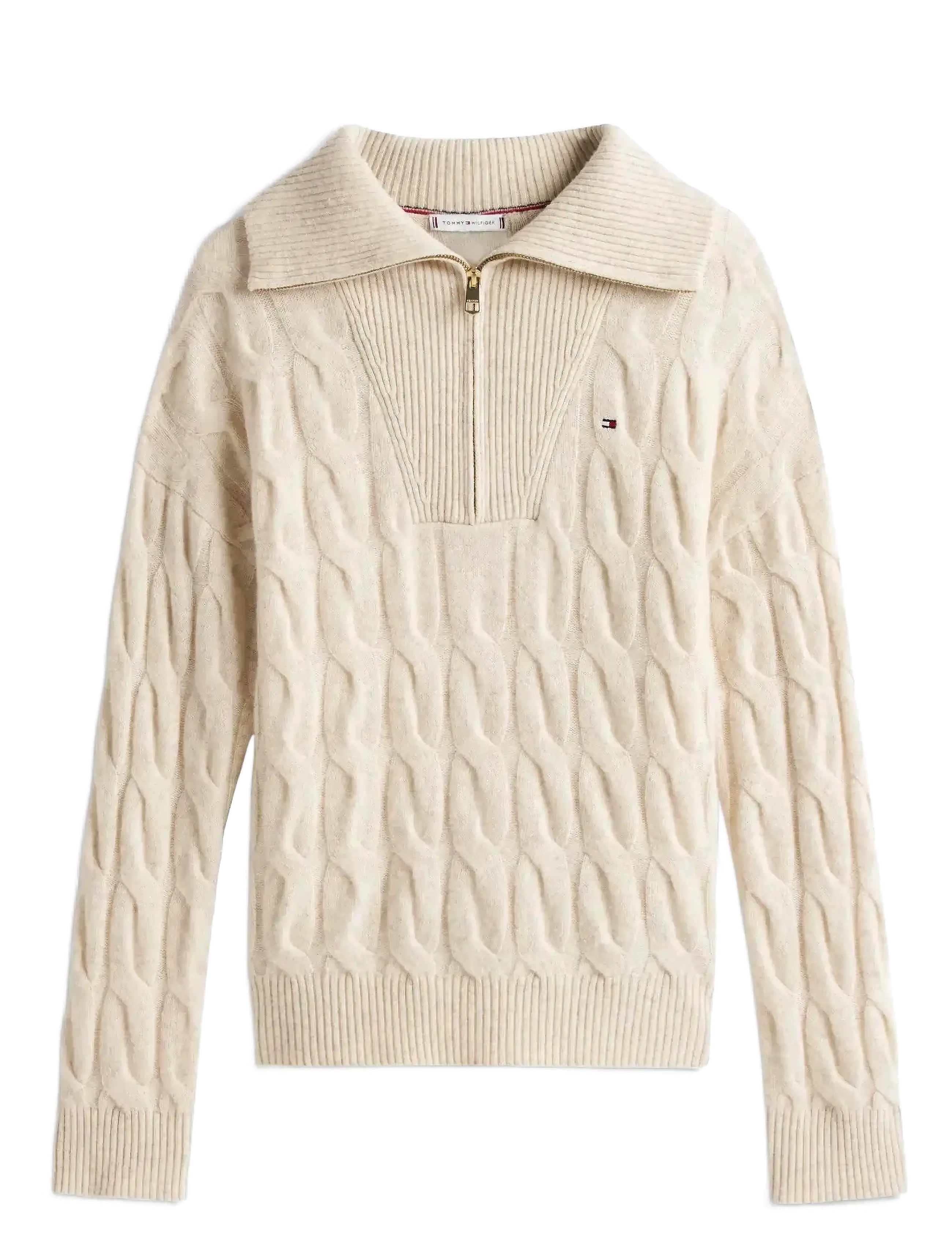 Tommy Hilfiger - SOFT WOOL CABLE 1/2 ZIP LS SWT - heather oatmilk - 1