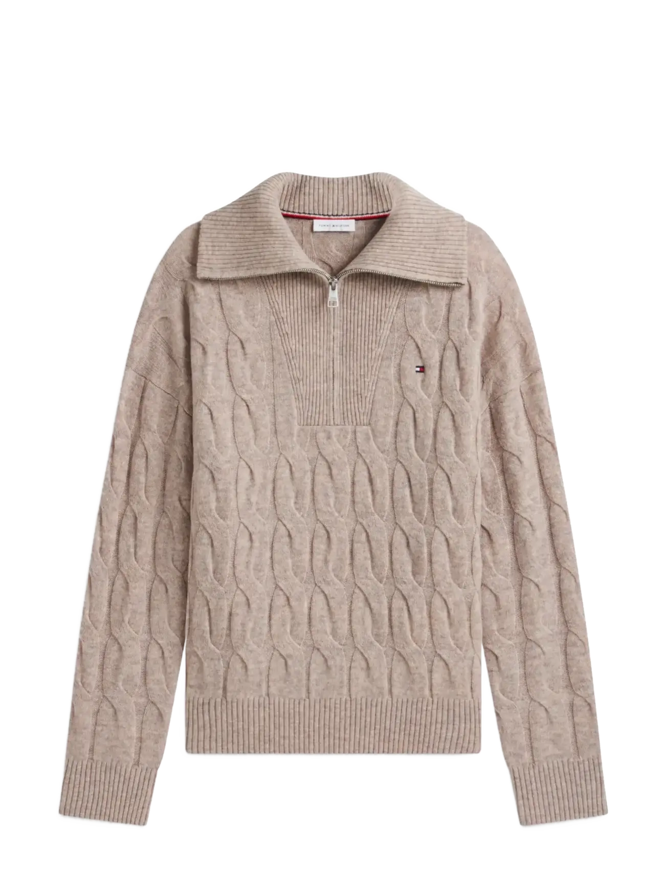 Tommy Hilfiger SOFT WOOL CABLE 1/2 ZIP LS SWT - Stickat - LIGHT CAMEL HEATHER / beige