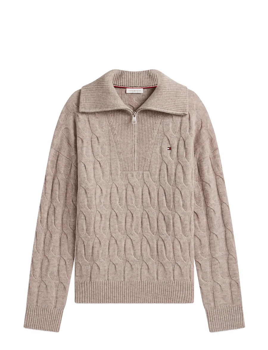 Tommy Hilfiger - SOFT WOOL CABLE 1/2 ZIP LS SWT - stickade tröjor - light camel heather - 1