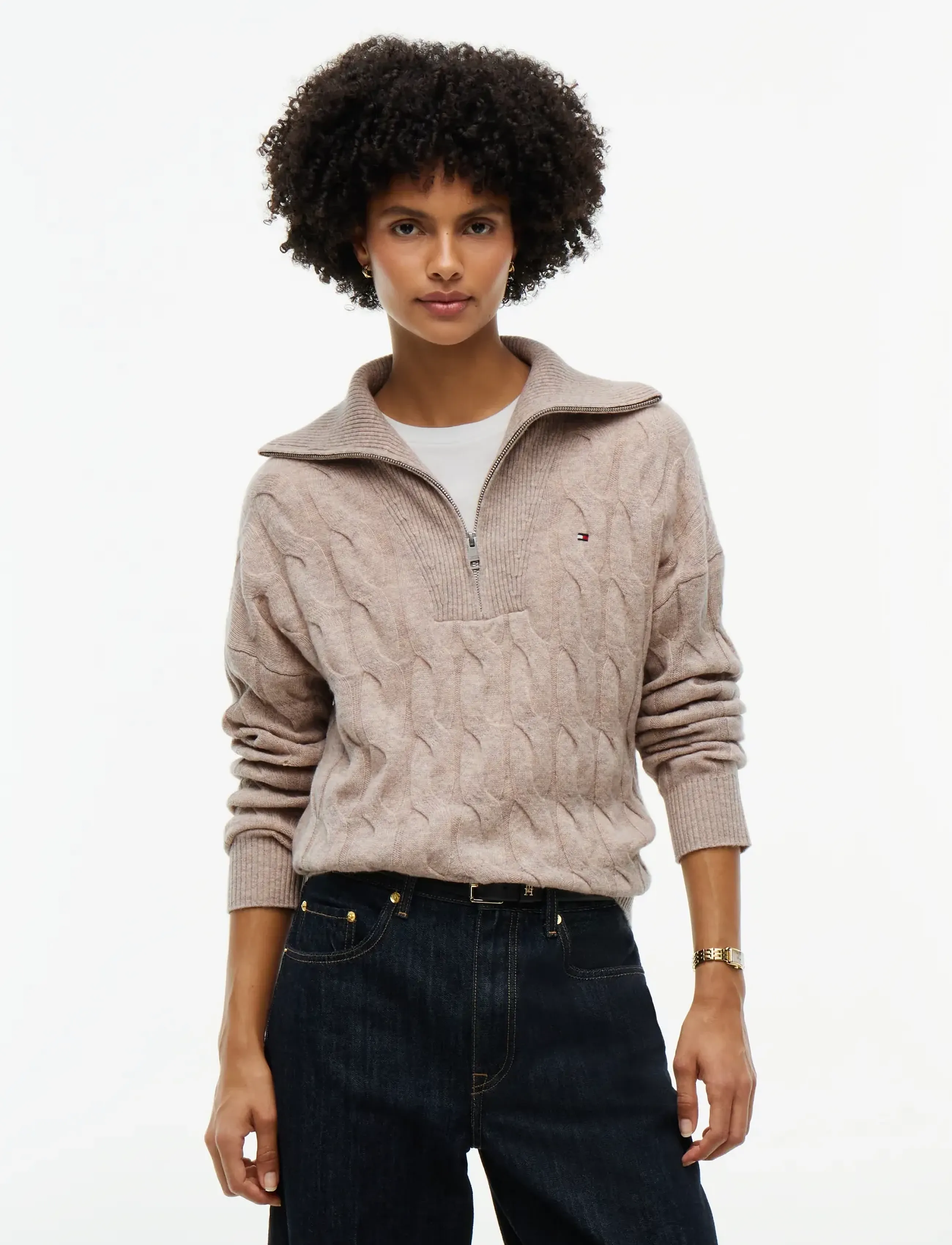 Tommy Hilfiger - SOFT WOOL CABLE 1/2 ZIP LS SWT - stickade tröjor - light camel heather - 0