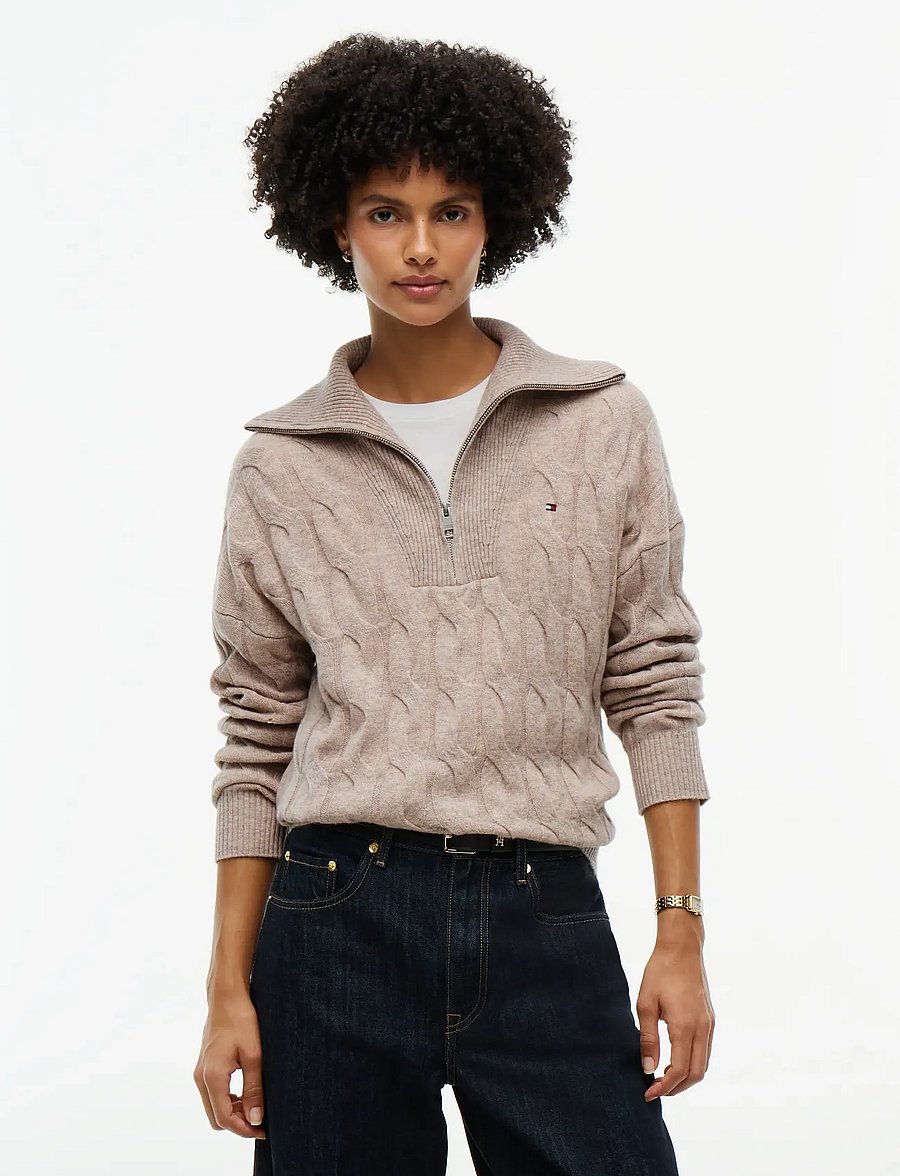 Tommy Hilfiger - SOFT WOOL CABLE 1/2 ZIP LS SWT - stickade tröjor - light camel heather - 0