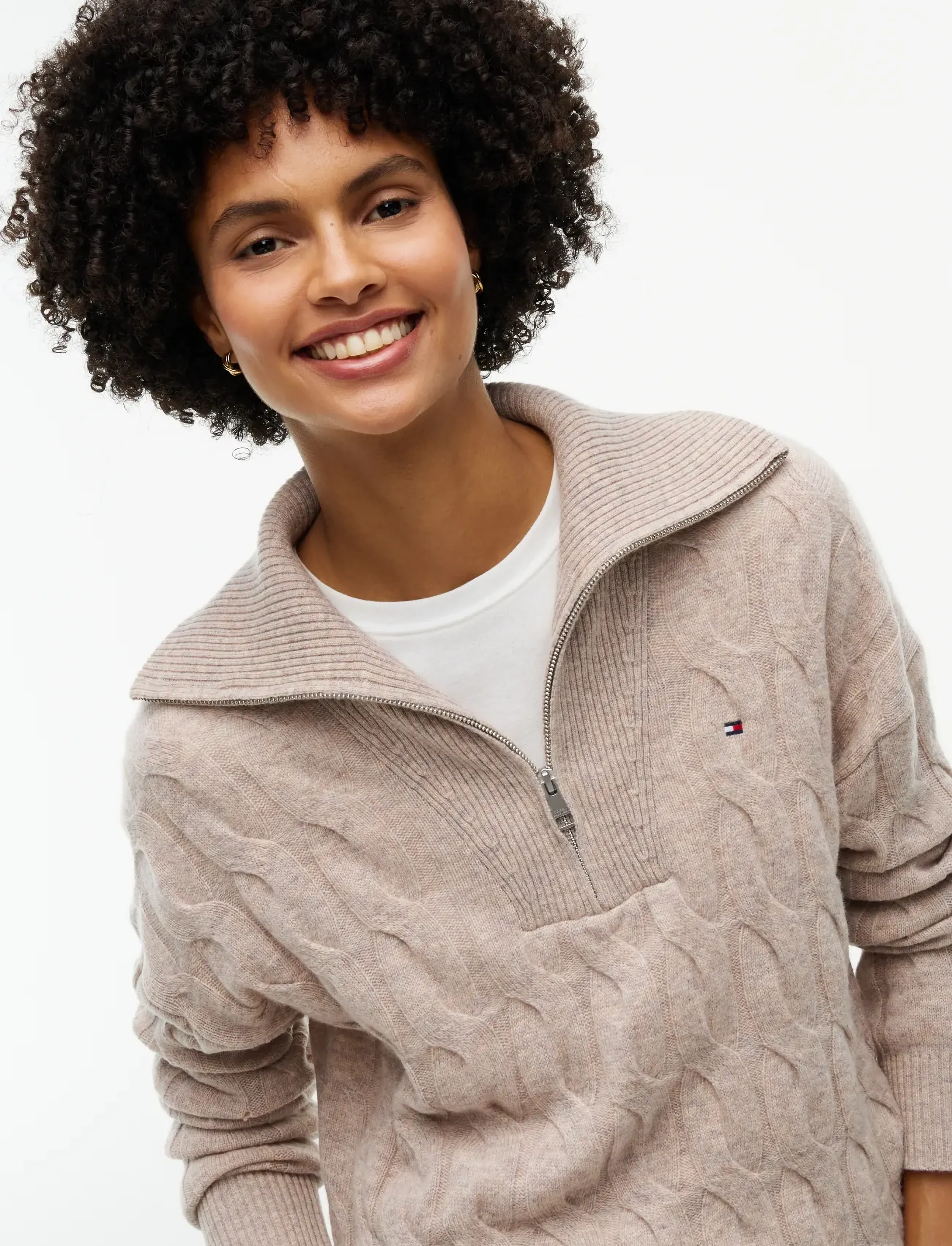 Tommy Hilfiger - SOFT WOOL CABLE 1/2 ZIP LS SWT - stickade tröjor - light camel heather - 3