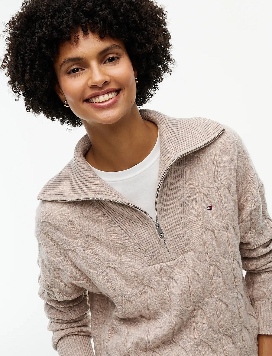Tommy Hilfiger - SOFT WOOL CABLE 1/2 ZIP LS SWT - stickade tröjor - light camel heather - 3