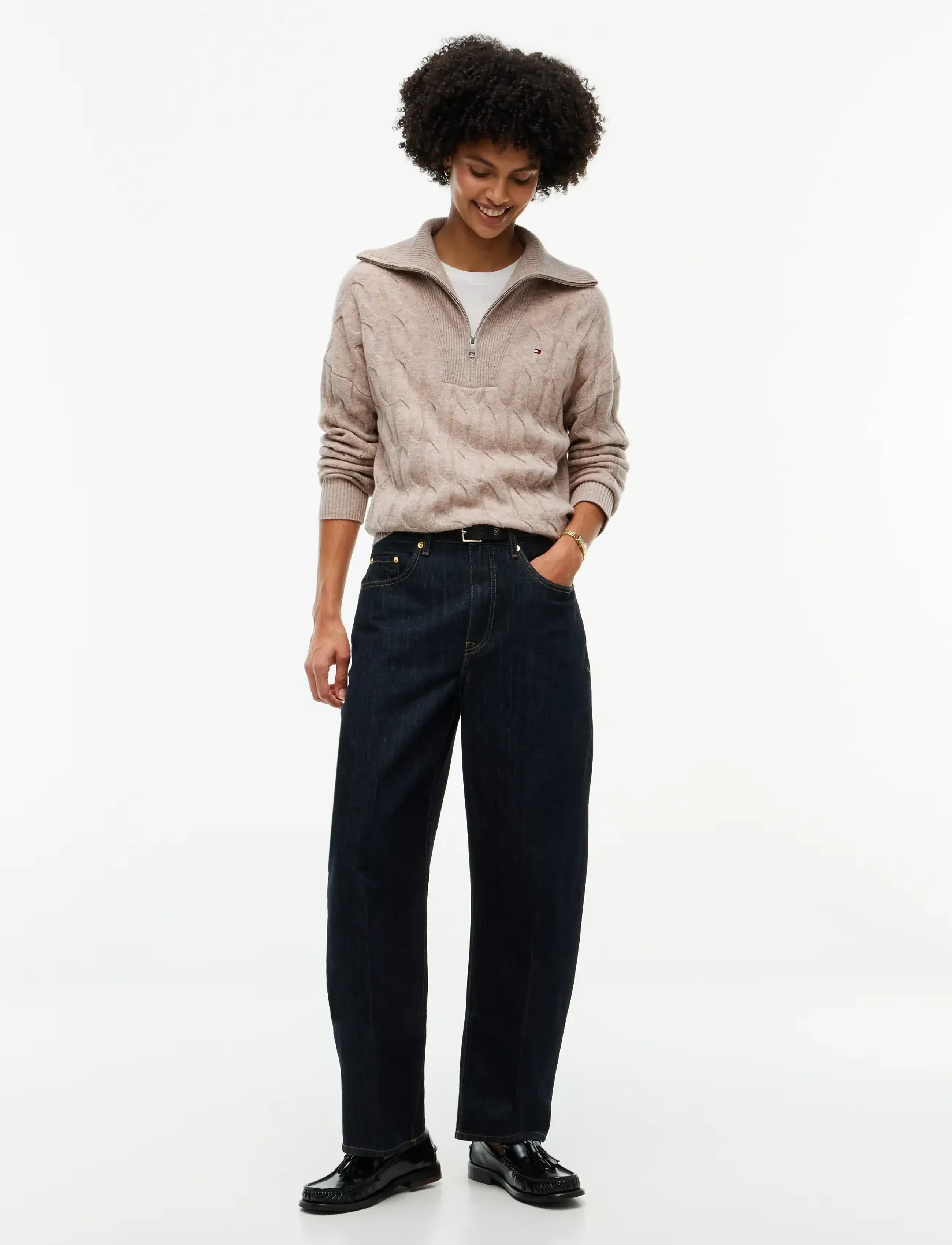 Tommy Hilfiger - SOFT WOOL CABLE 1/2 ZIP LS SWT - stickade tröjor - light camel heather - 4