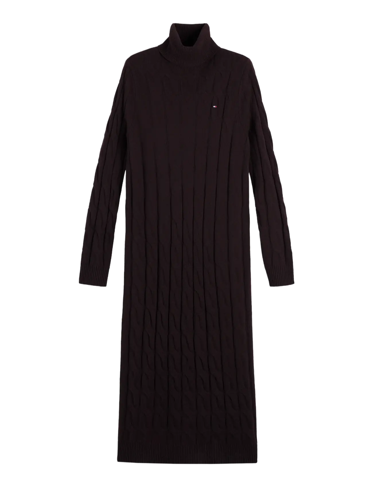 Tommy Hilfiger - SOFT WOOL CABLE ROLL-NK LS DRESS - strickkleider - chocolate - 1