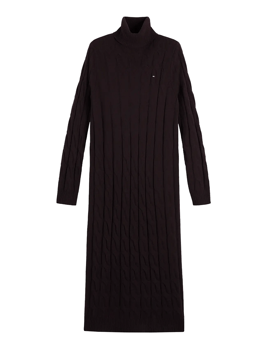 Tommy Hilfiger - SOFT WOOL CABLE ROLL-NK LS DRESS - strickkleider - chocolate - 1