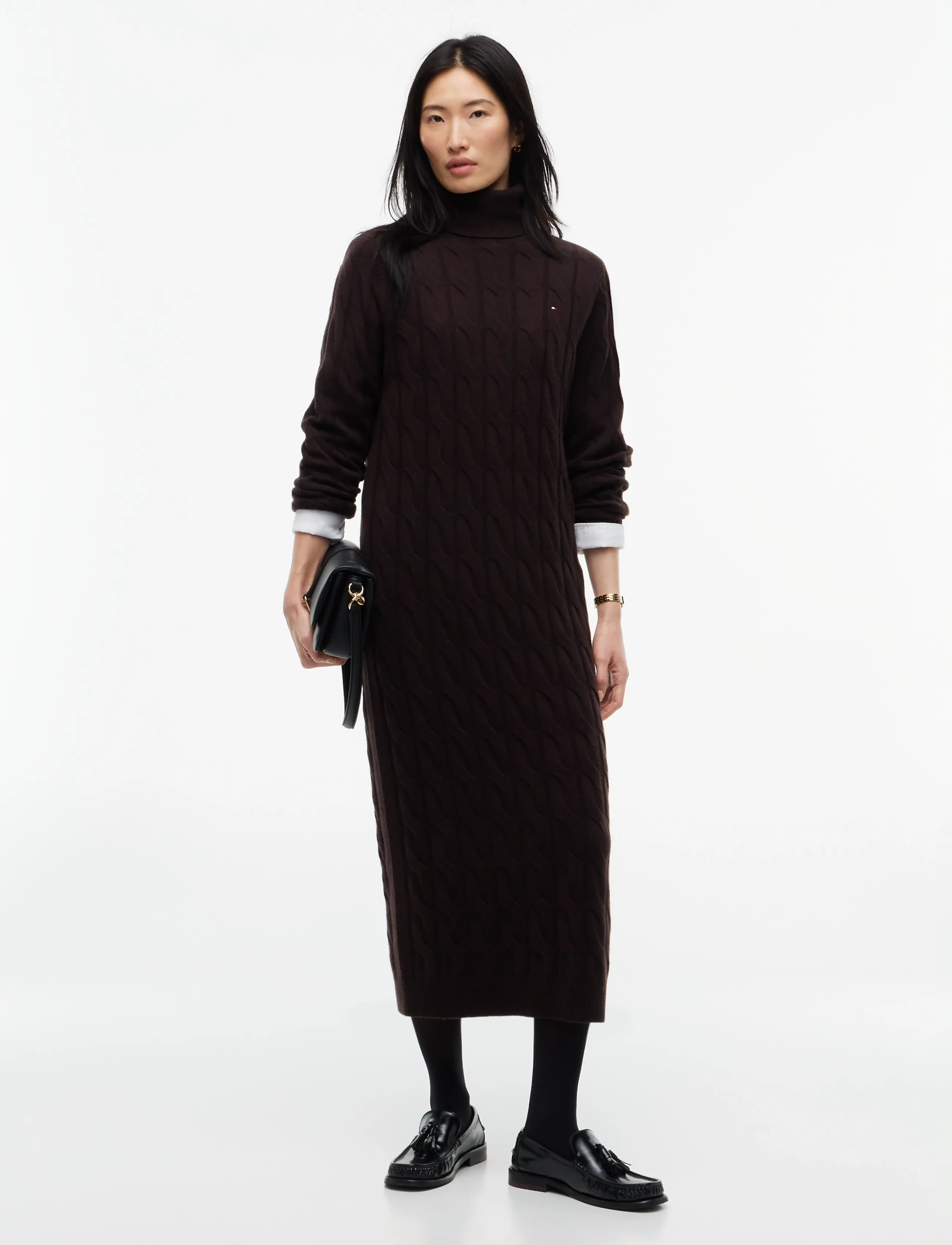 Soft Wool Cable Roll-Nk Ls Dress