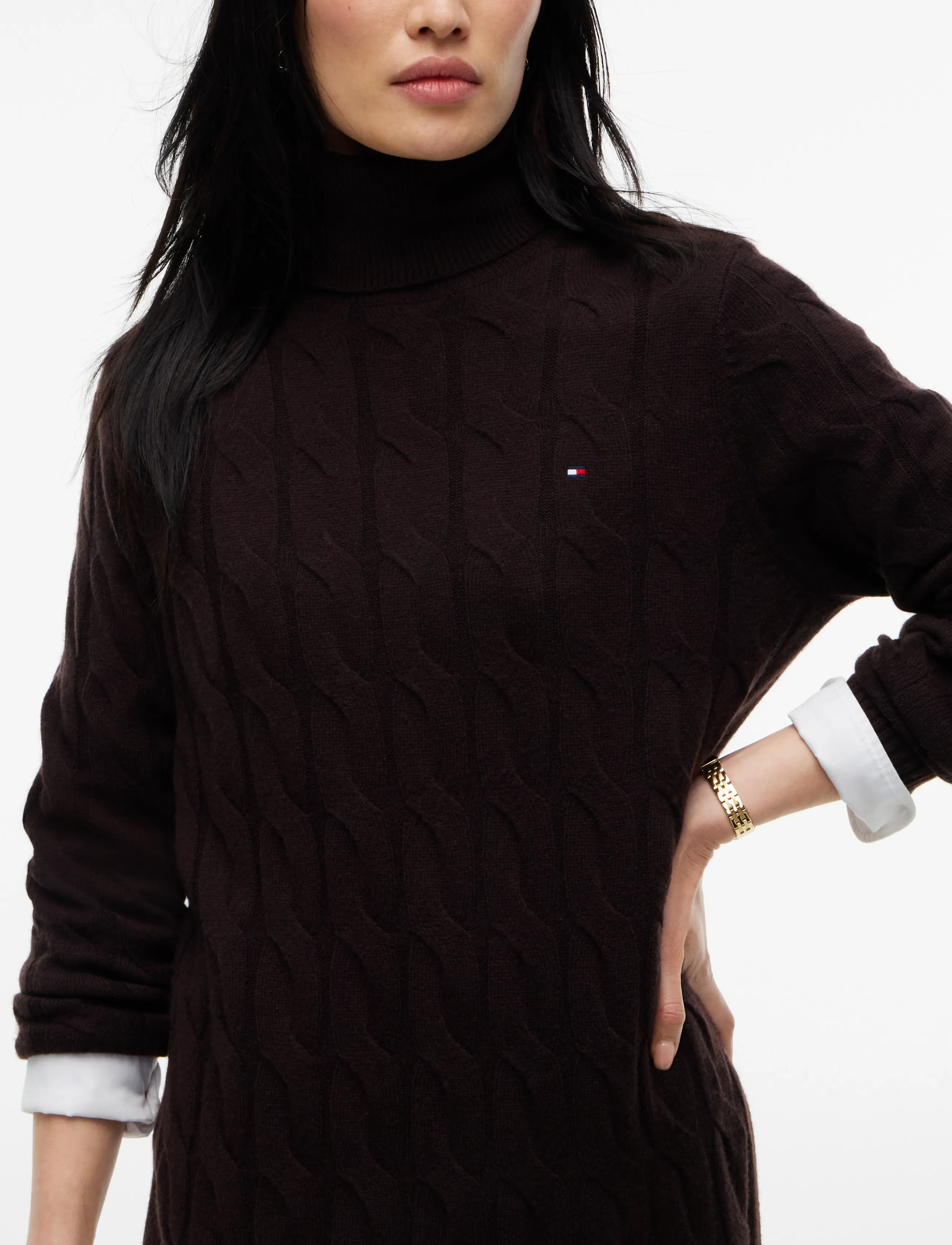 Tommy Hilfiger - SOFT WOOL CABLE ROLL-NK LS DRESS - strickkleider - chocolate - 3