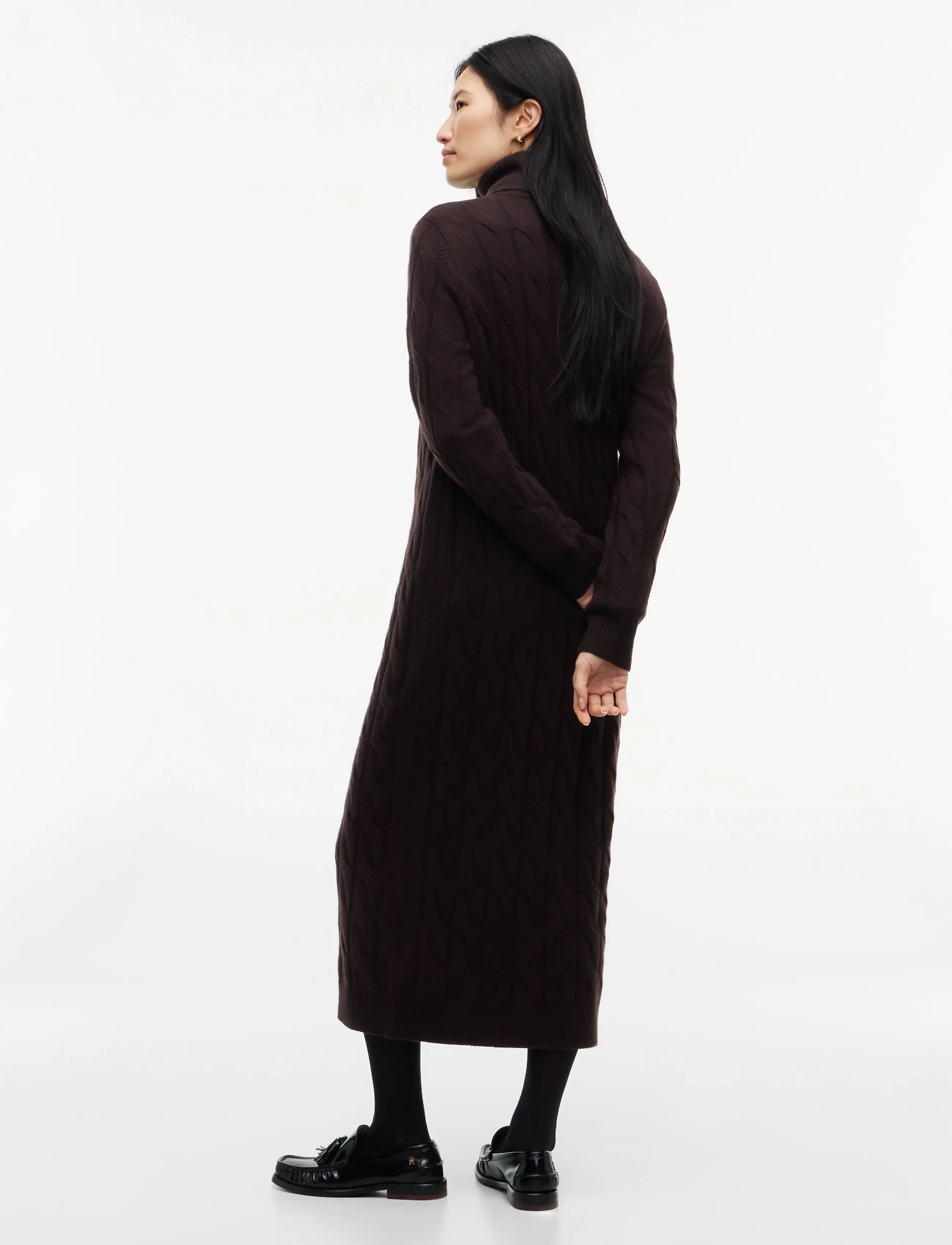 Tommy Hilfiger - SOFT WOOL CABLE ROLL-NK LS DRESS - strickkleider - chocolate - 4
