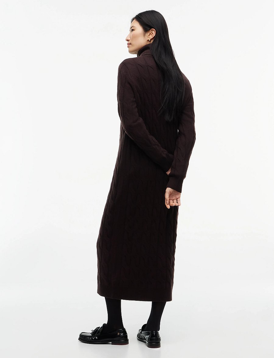 Tommy Hilfiger - SOFT WOOL CABLE ROLL-NK LS DRESS - strickkleider - chocolate - 4