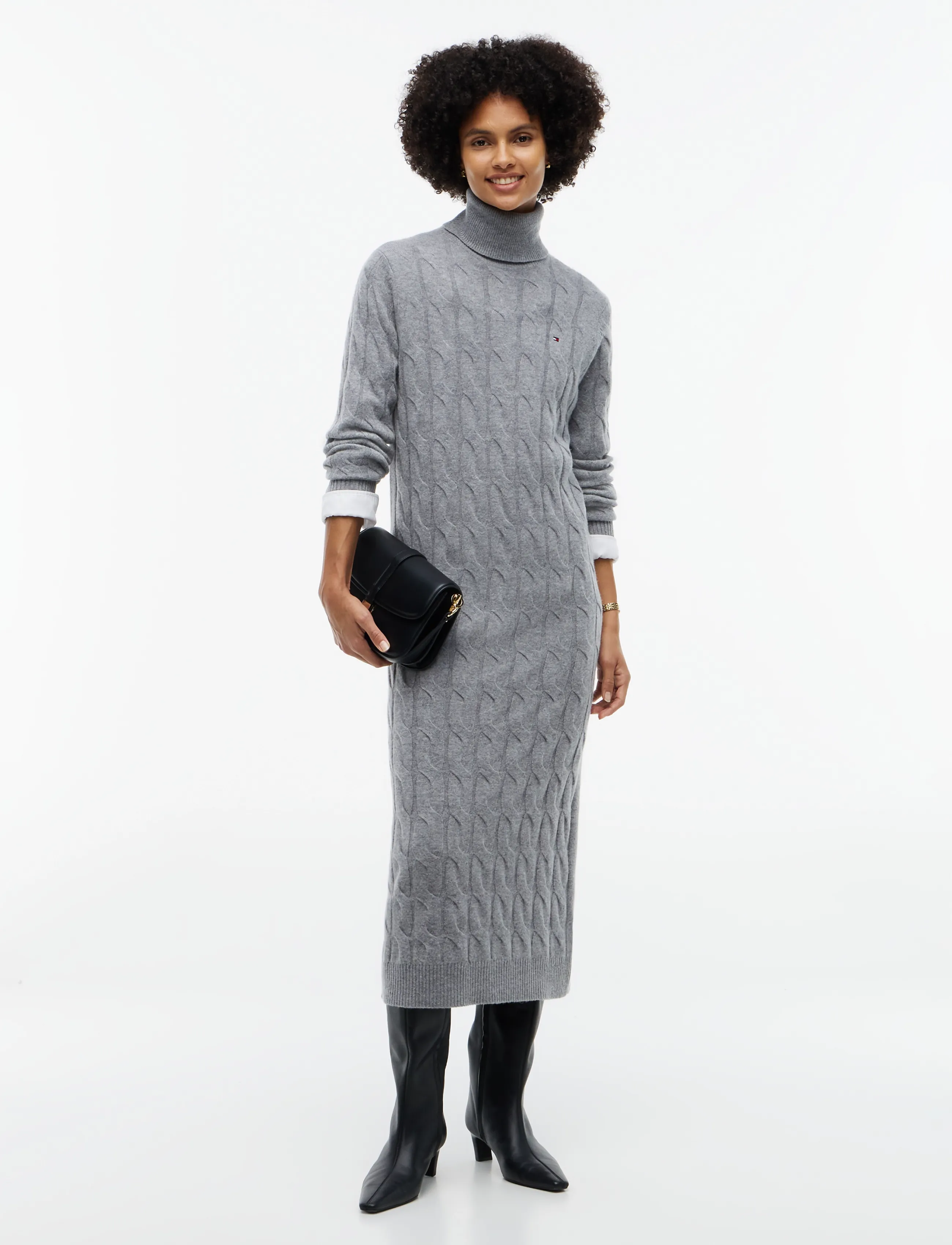 Soft Wool Cable Roll-Nk Ls Dress